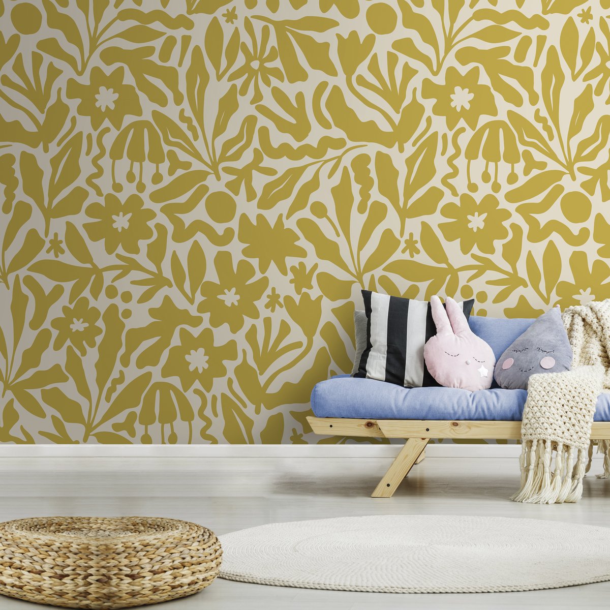 Papier peint panoramique Joy jaune ocré anisé, beige, ART FOR THE HOME