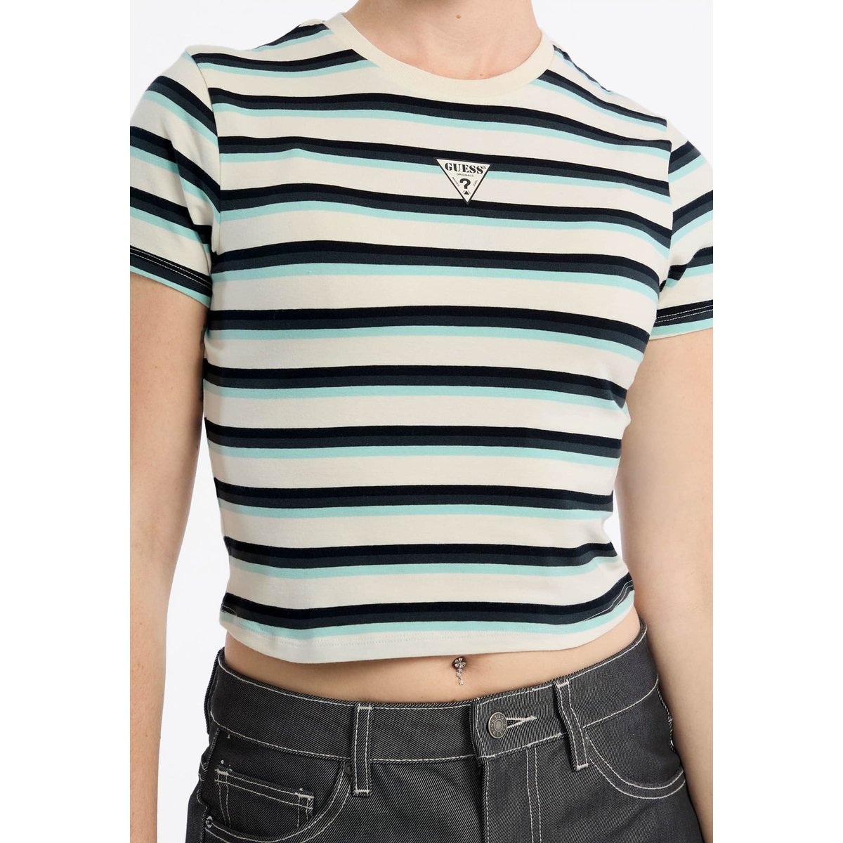 T-Shirt Crop À Rayures blau multi, GUESS JEANS