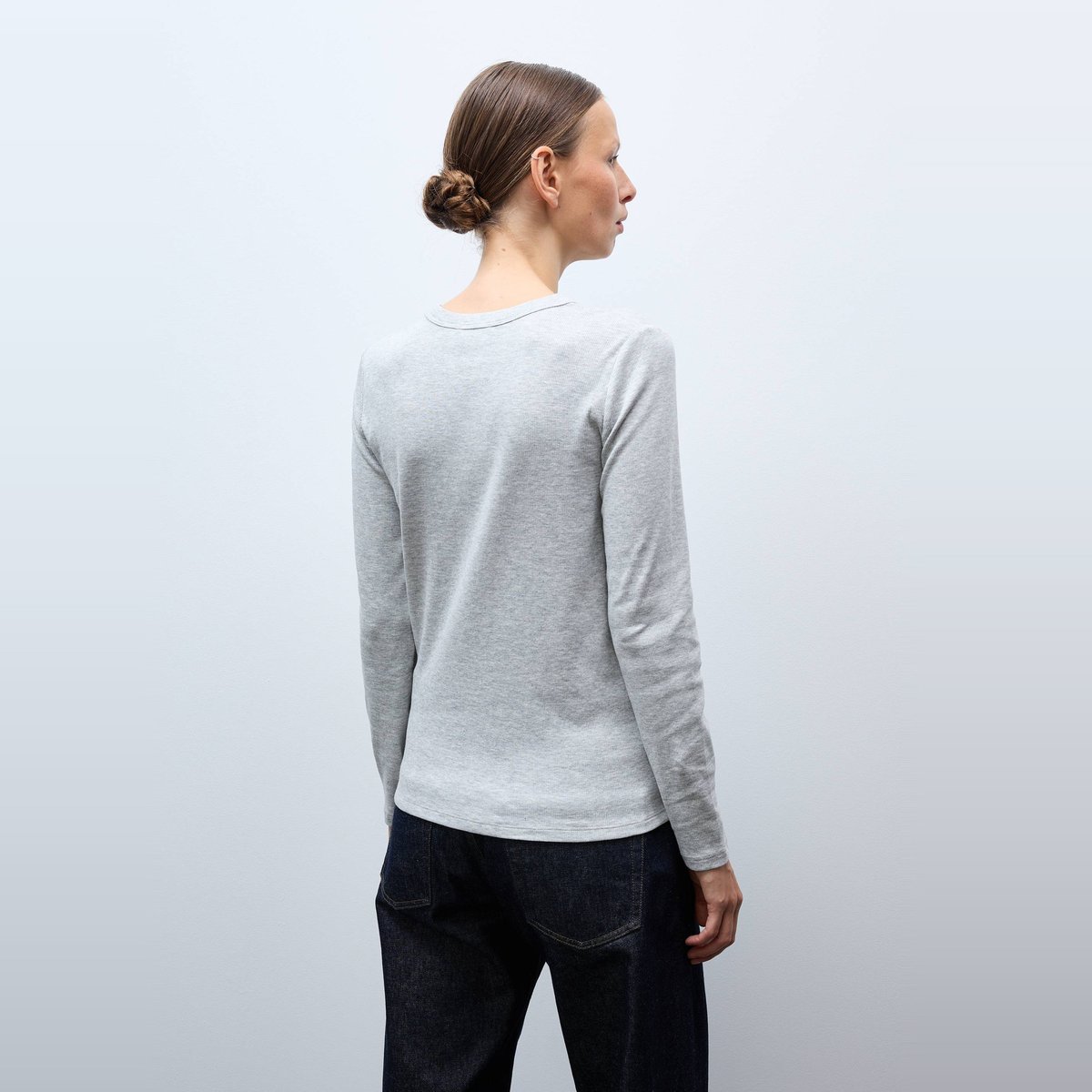 T-shirt à manches longues côtelé en coton BIO GOTS gris chine clair, MONOPRIX