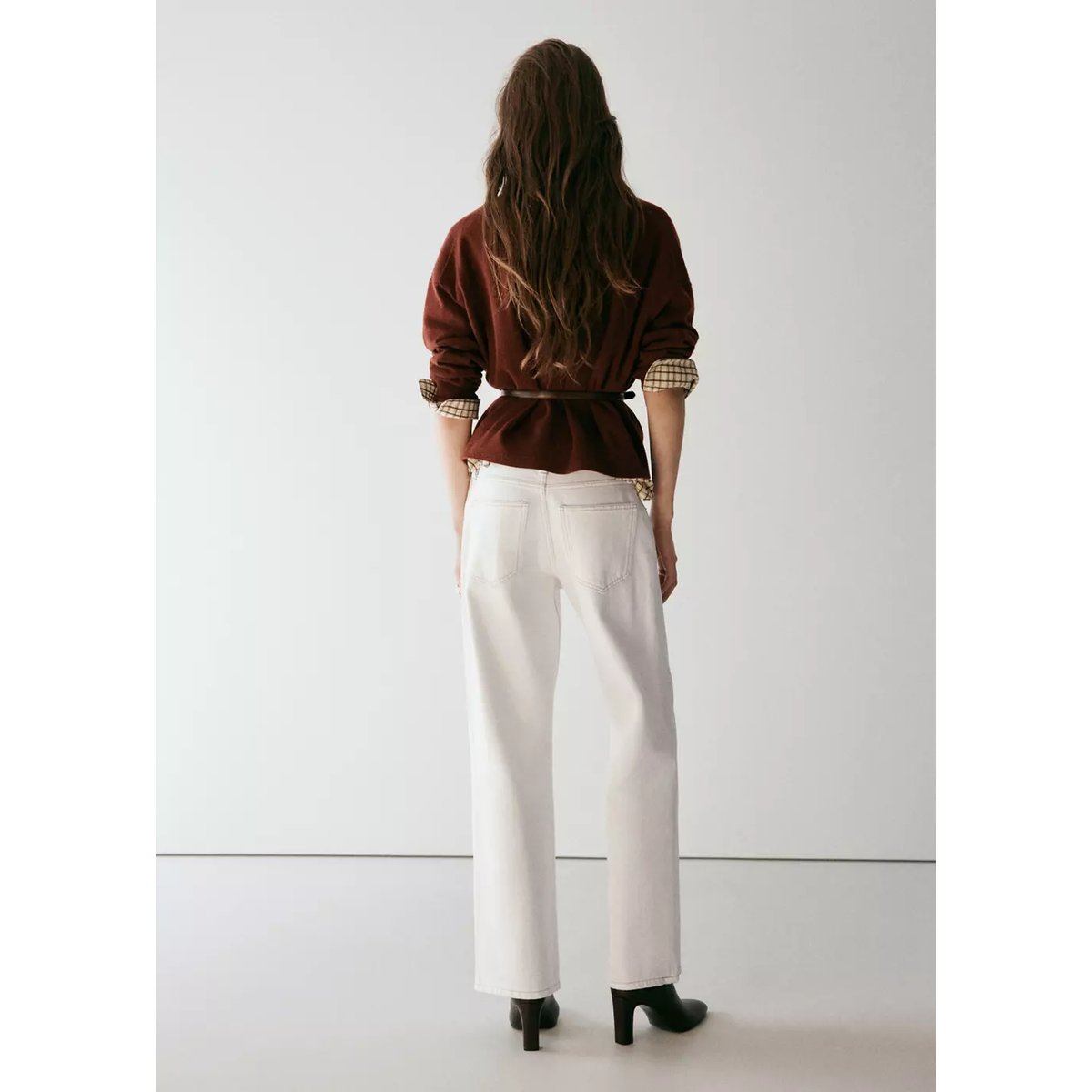 Jean droit taille basse blanc cassé, MANGO