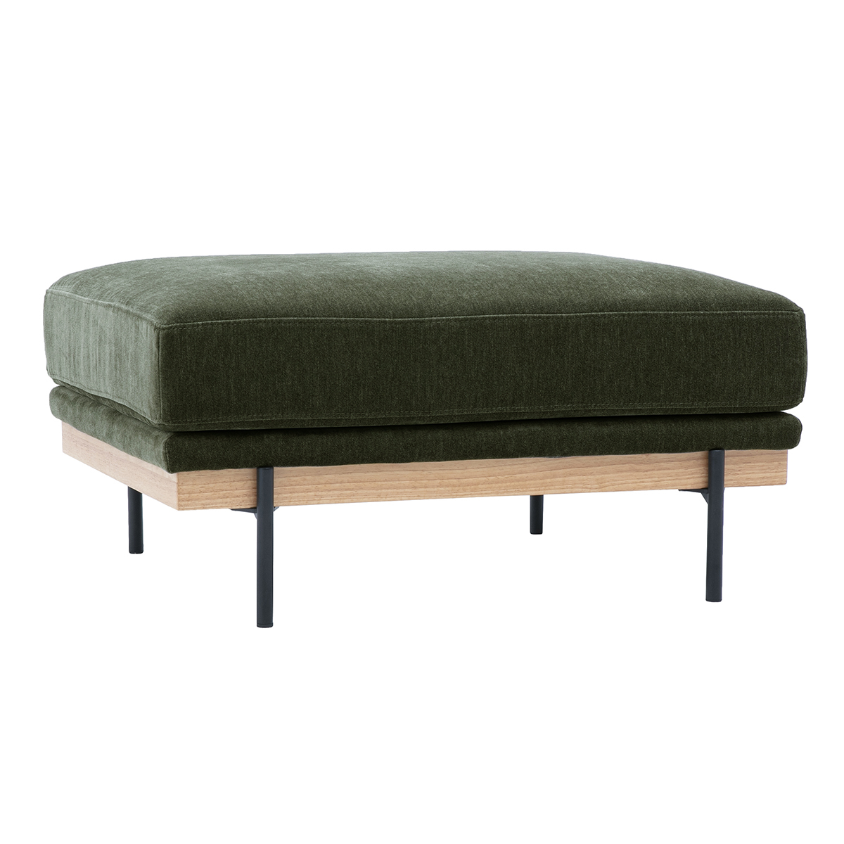 Pouf repose pieds en tissu chenille terre brûlée et métal noir TODD kaki, MILIBOO