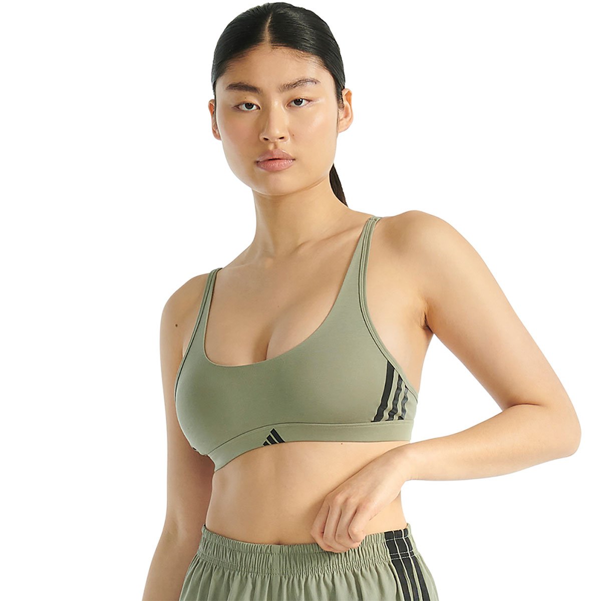 Brassière ACTIVE ESSENTIALS COTTON 3 STRIPES gris, ADIDAS SPORTSWEAR