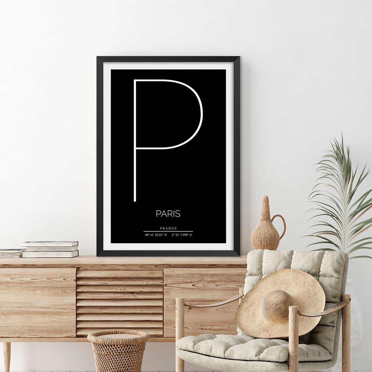 Poster p paris affiche + cadre en bois - noir, HEXOA