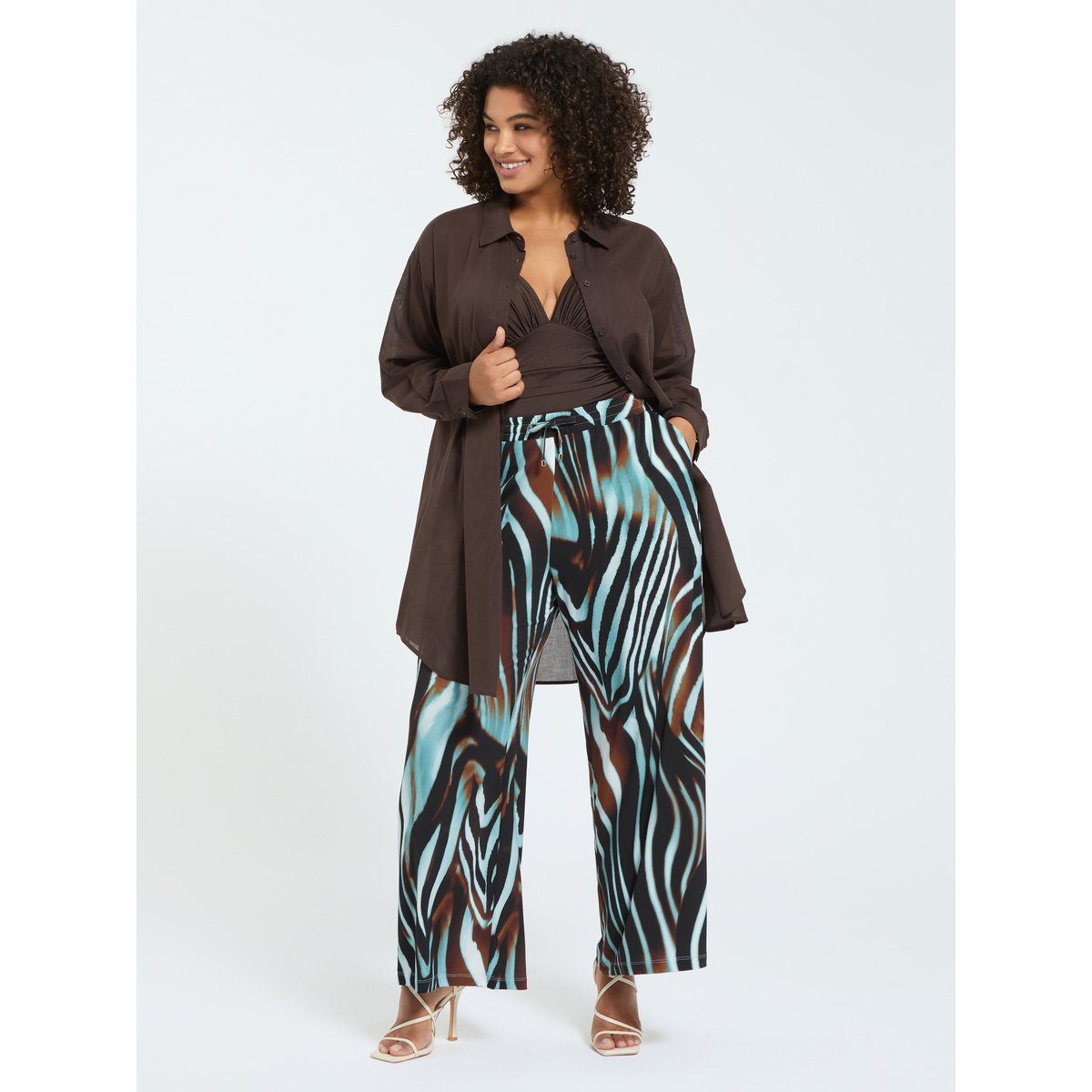 Pantalon palazzo zébré marron, FIORELLA RUBINO
