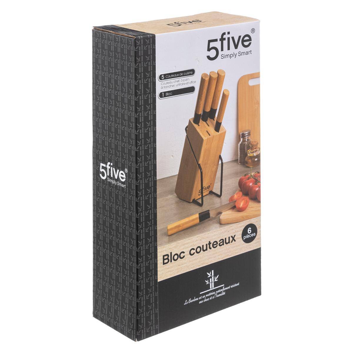 Bloc 5 couteaux manche BLACK beige, 5FIVE SIMPLY SMART