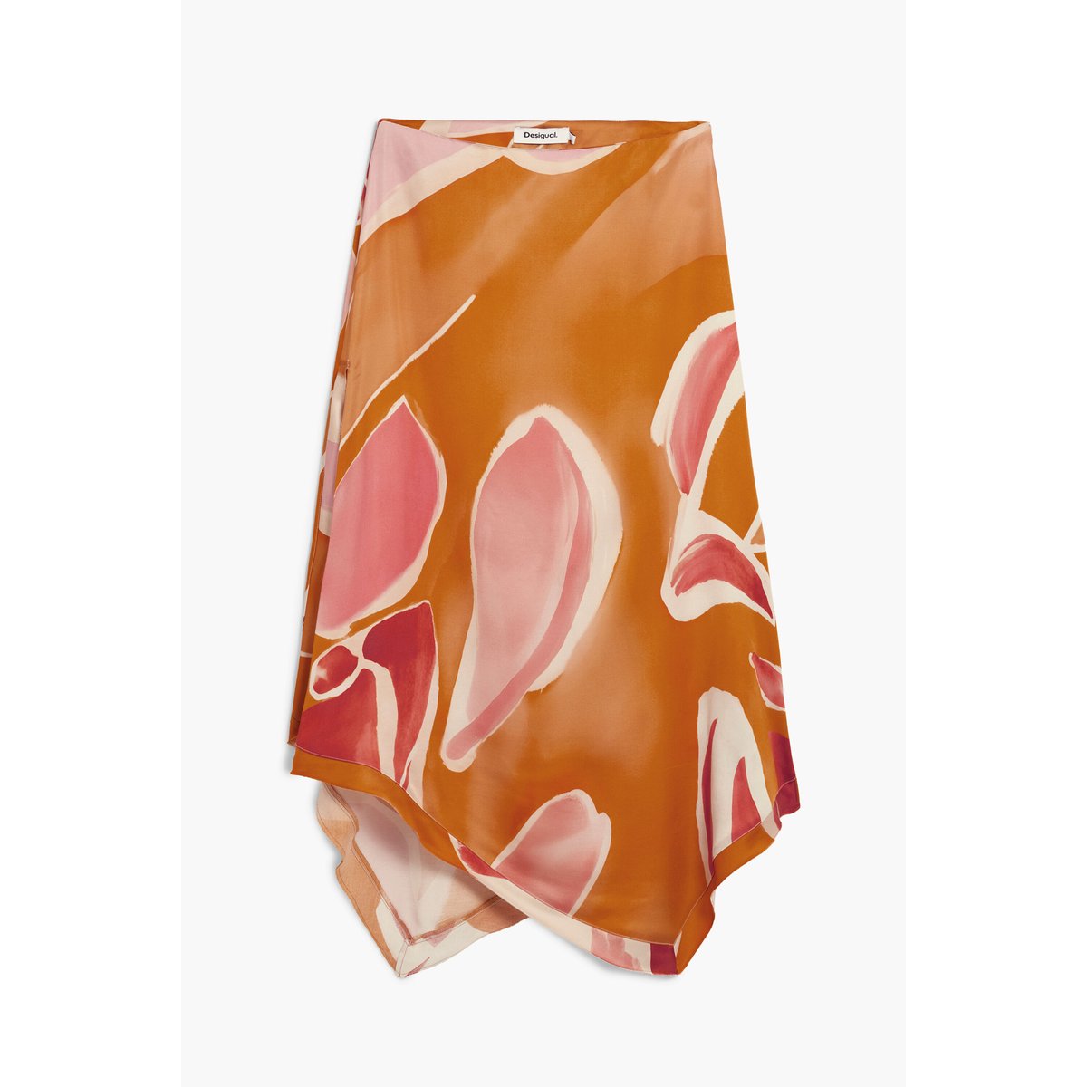 Jupe asymétrique pétales orange, DESIGUAL