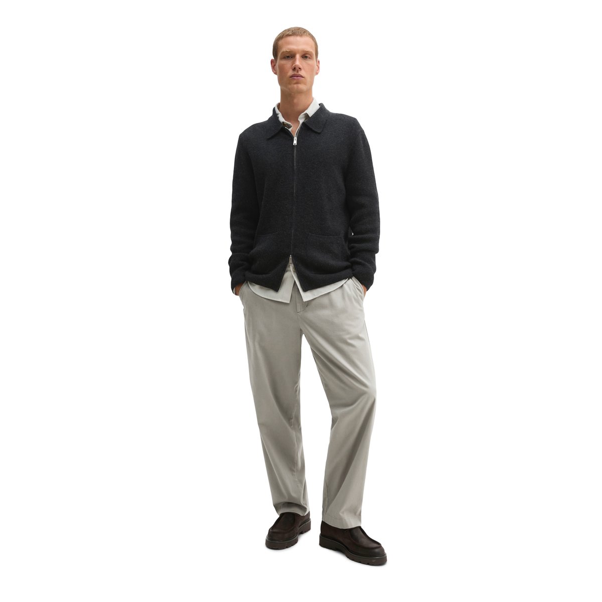 Cardigan en tweed, coupe regular en mélange de laine de mouton douce gris, MARC O'POLO