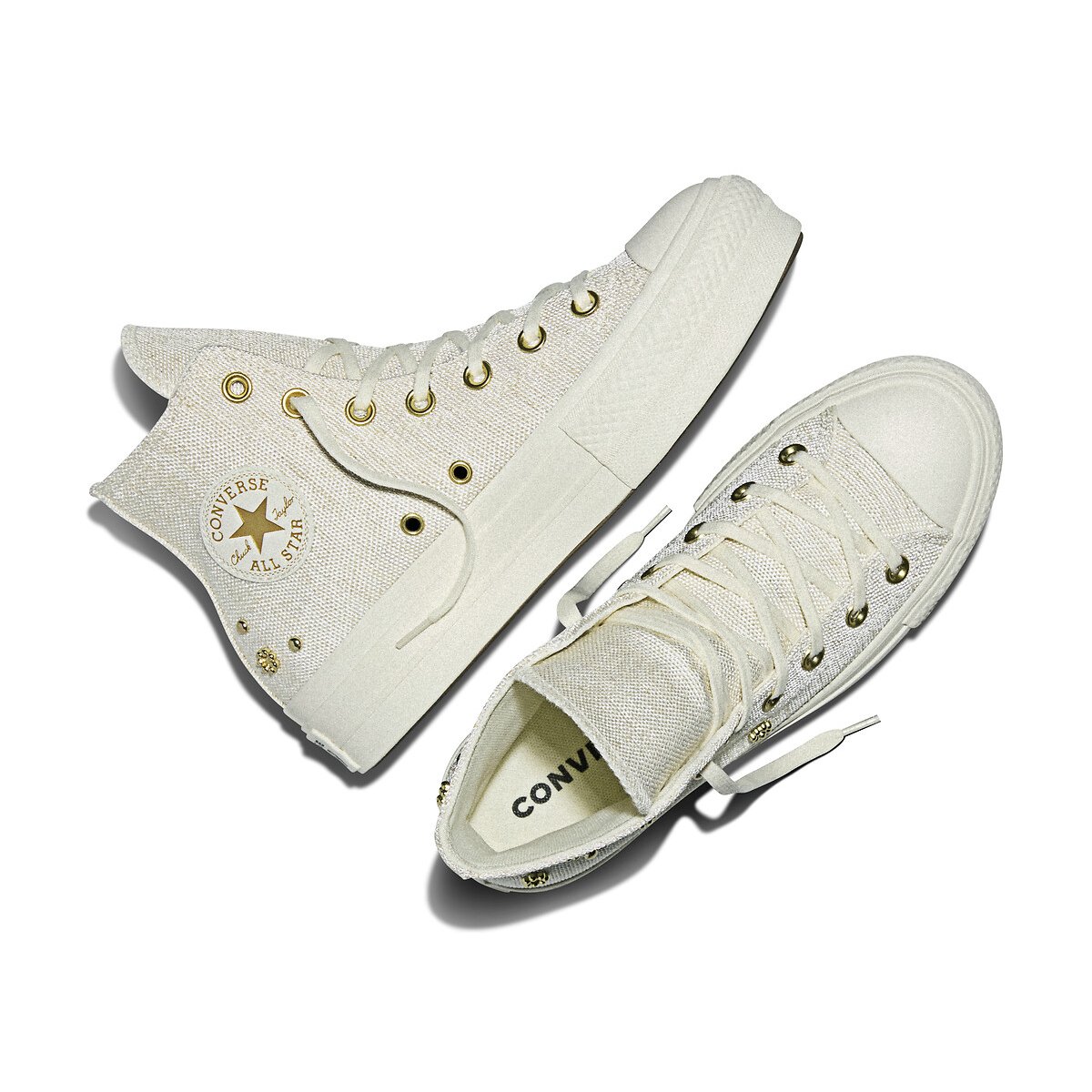 Chuck Taylor All Star Lift Hi Shiny Heathered Canvas Studs Trainers ecru/gold-coloured, CONVERSE