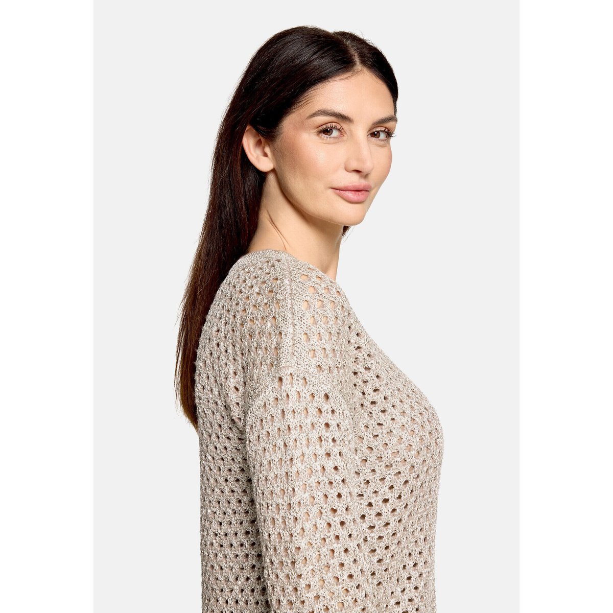 Pull-over en maille à motif ajouré patch taupe/beige, BETTY BARCLAY