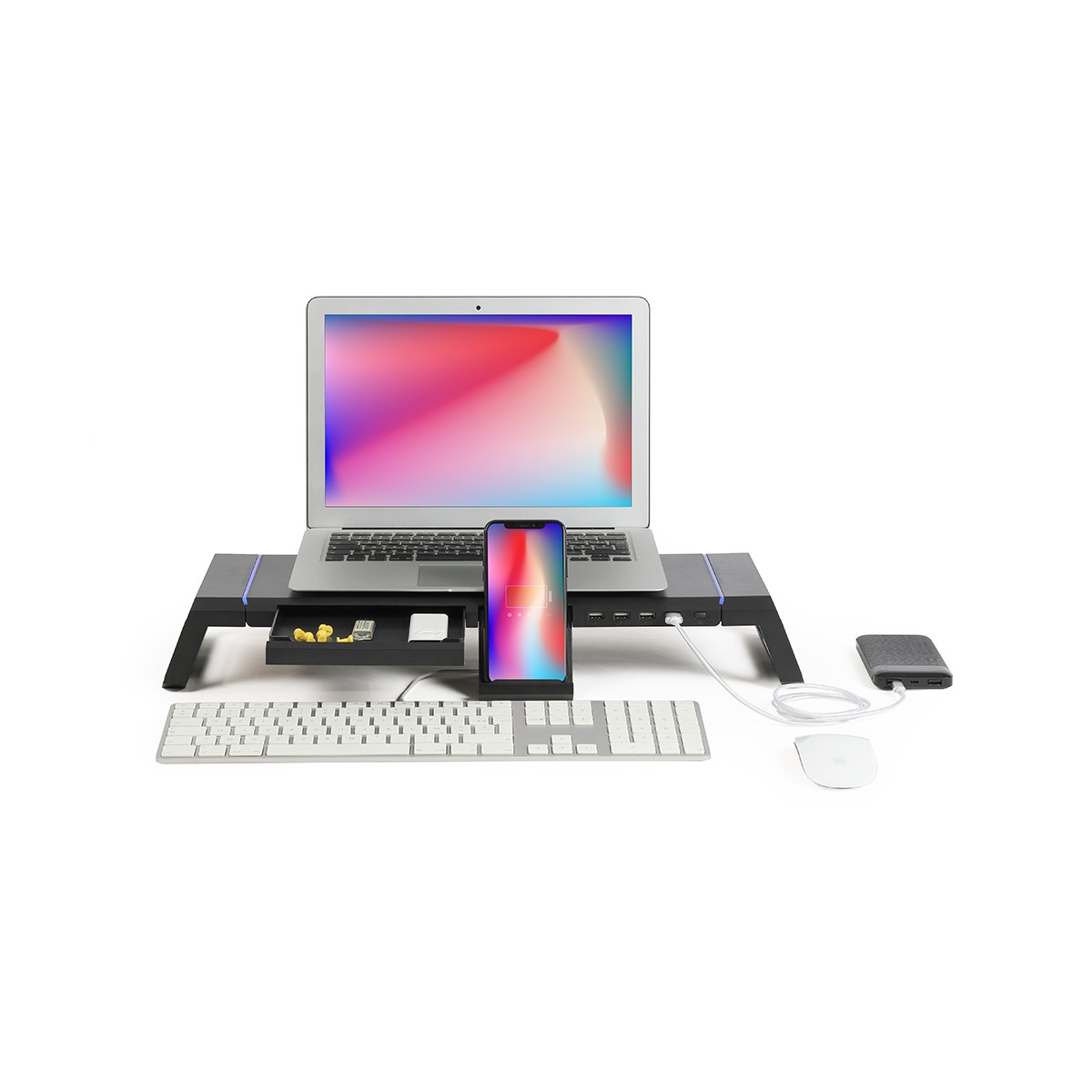 Rehausseur d'ordinateur avec hub noir, LIVOO