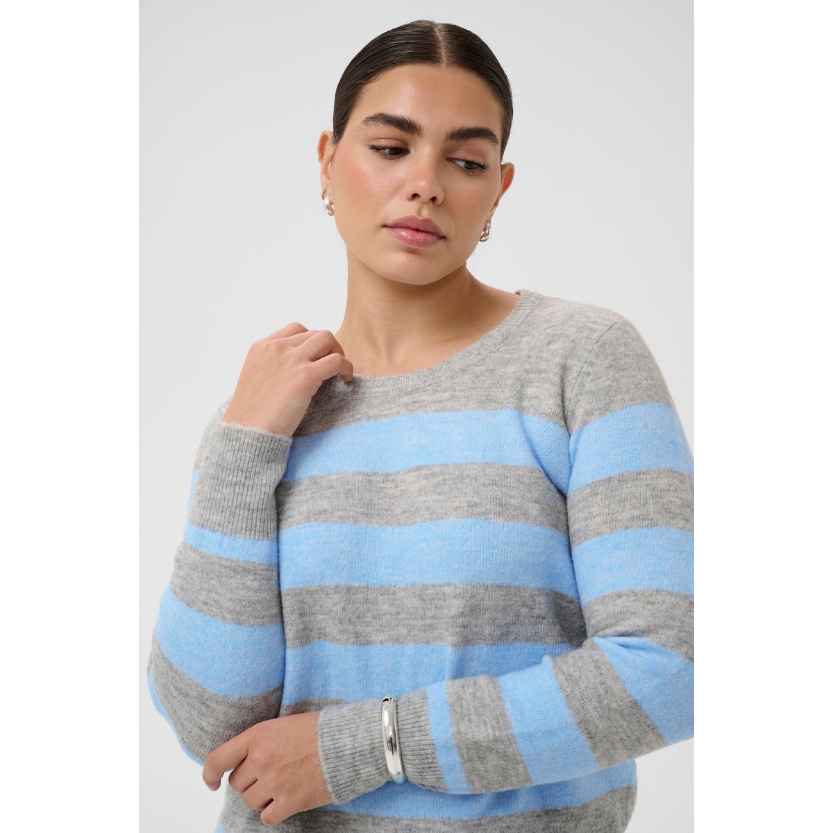 Pullover tricoté gris bleu light grey mel./blue melange, KAFFE CURVE
