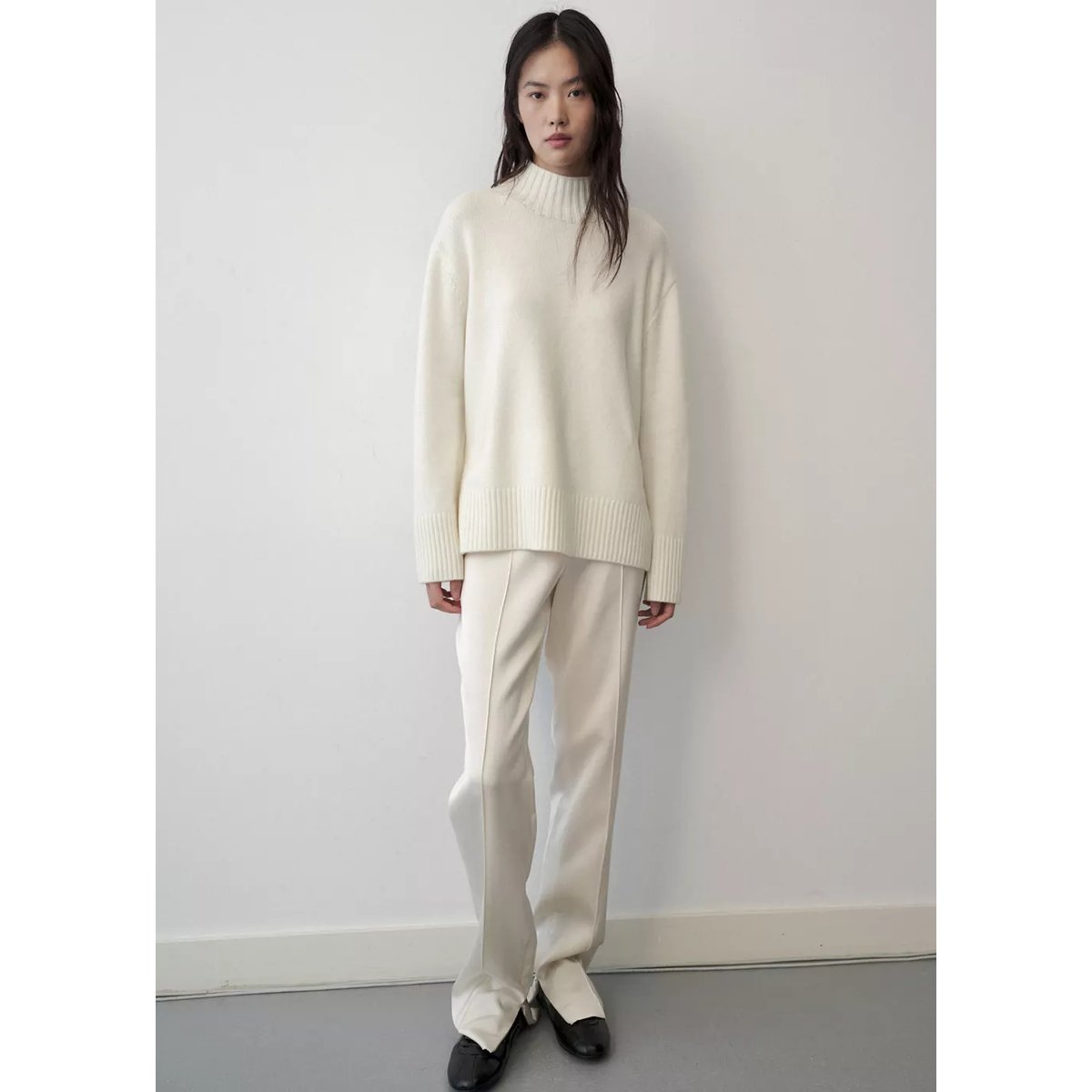 Pull-over à col montant en laine blanc, MANGO