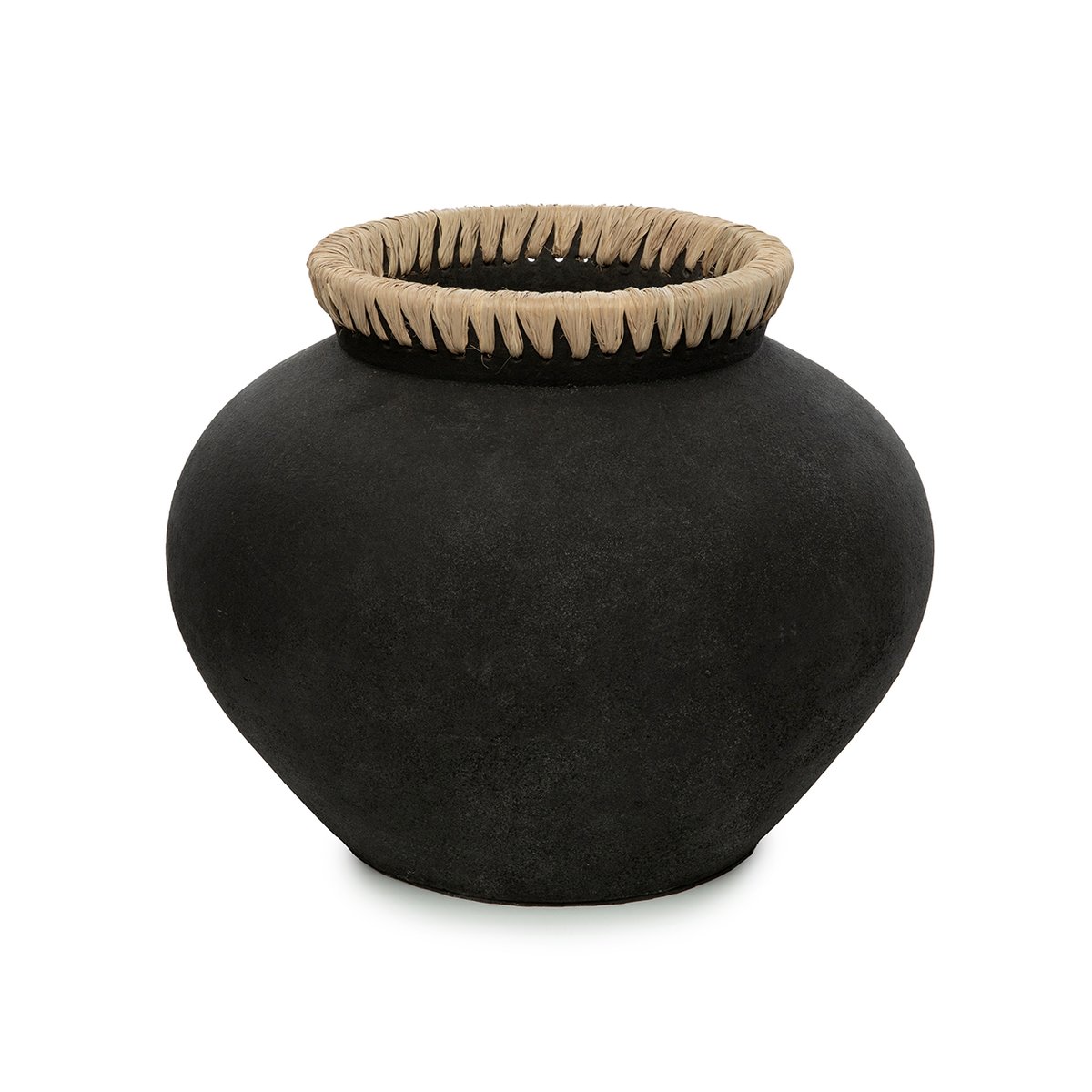 Vase en terre cuite et raphia STYLY noir beige, BAZAR BIZAR