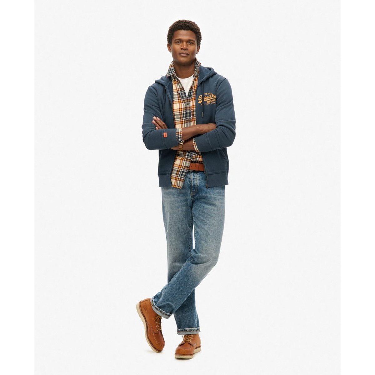 Sweat à capuche zippé Logo Vintage brodé bleu marine lauren, SUPERDRY