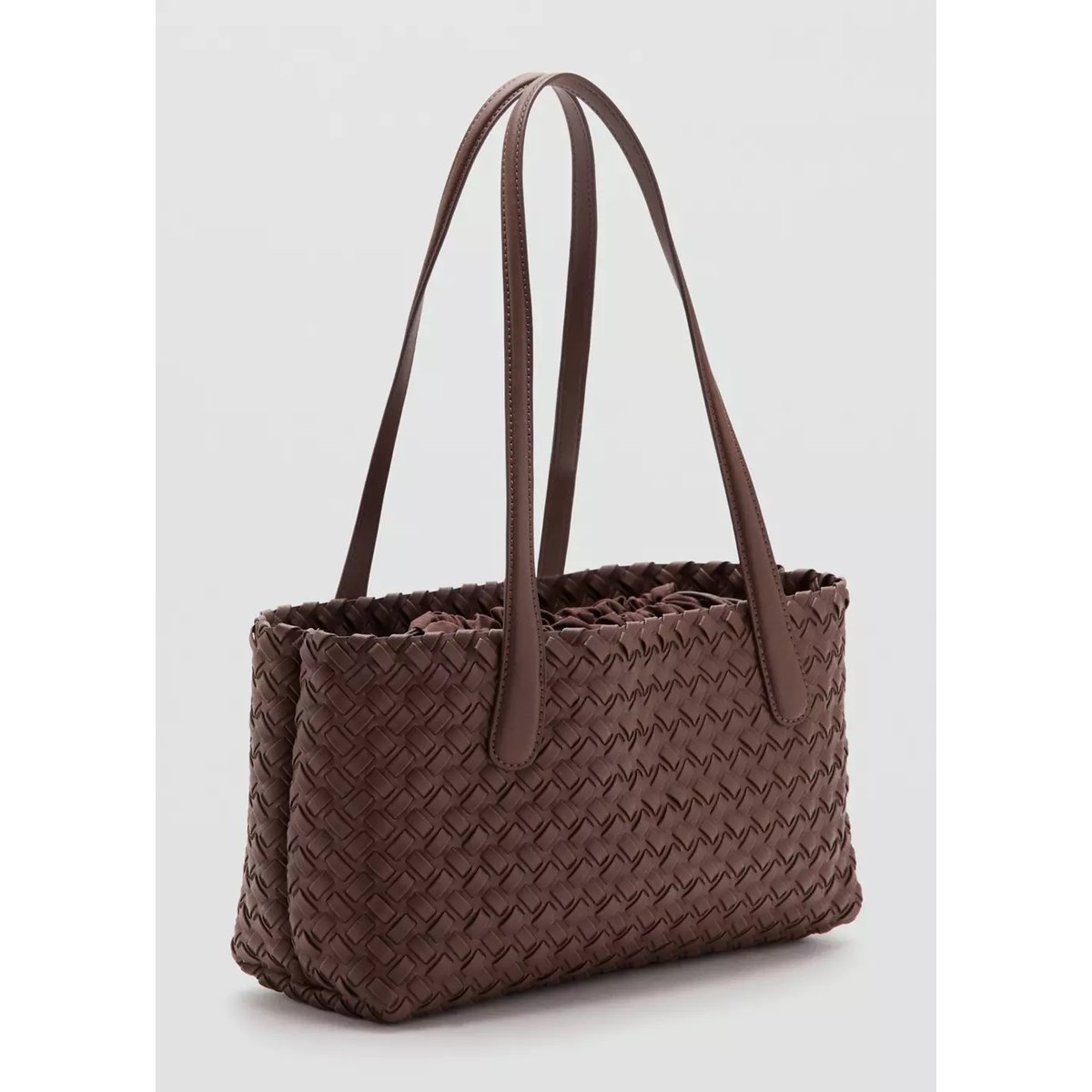 Sac tote tressé marron, MANGO