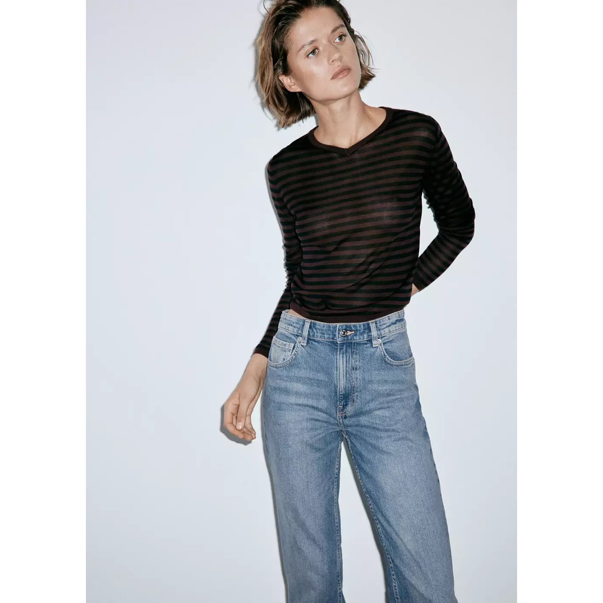 Jean droit taille haute bleu moyen, MANGO