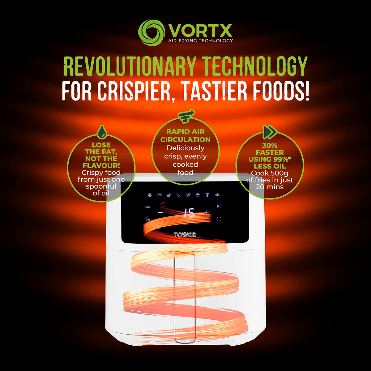Vortx 6L Digital Air Fryer - T17169 white, TOWER