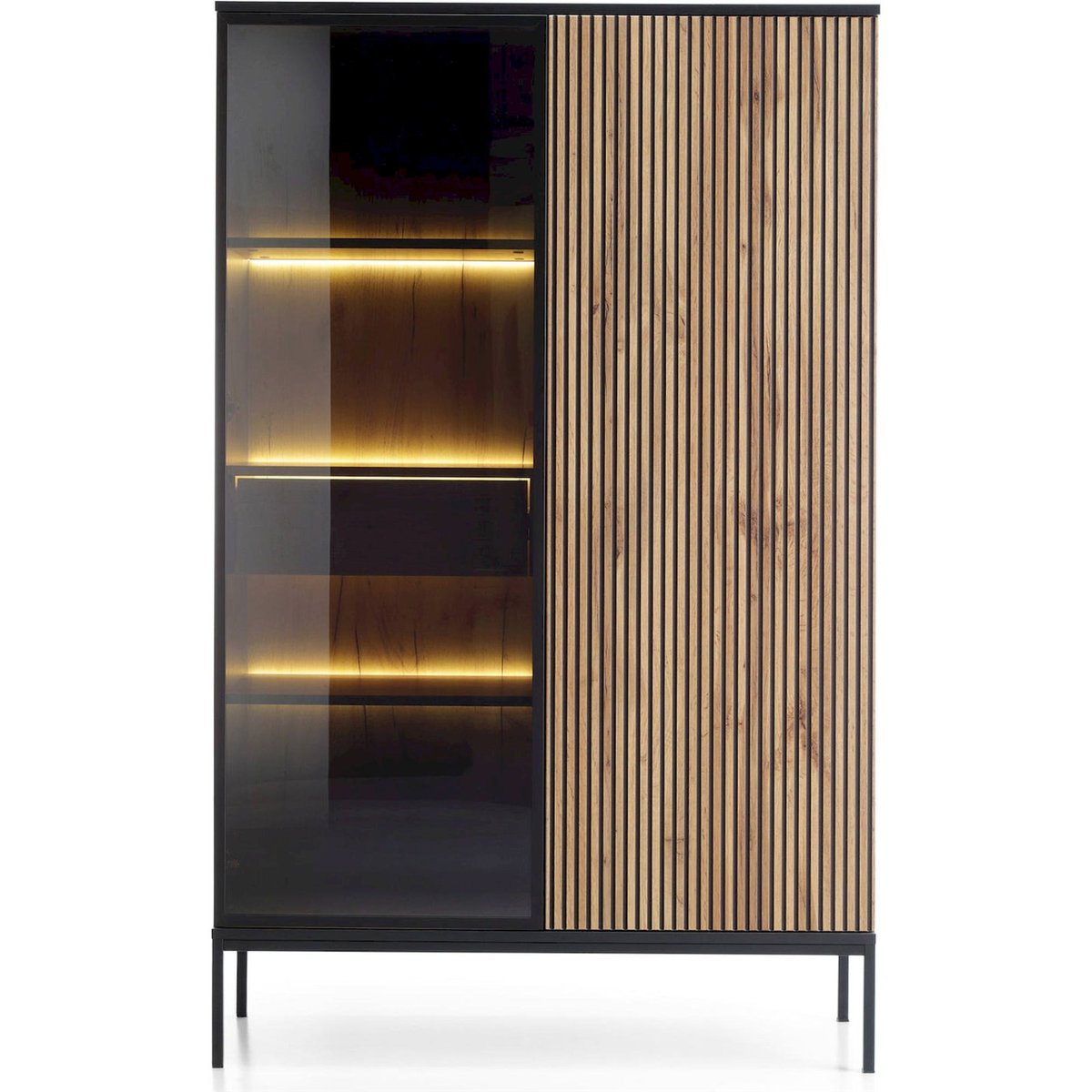 Vitrine haute TOSENA avec LED et tiroir cachemire, RECOLLECTION