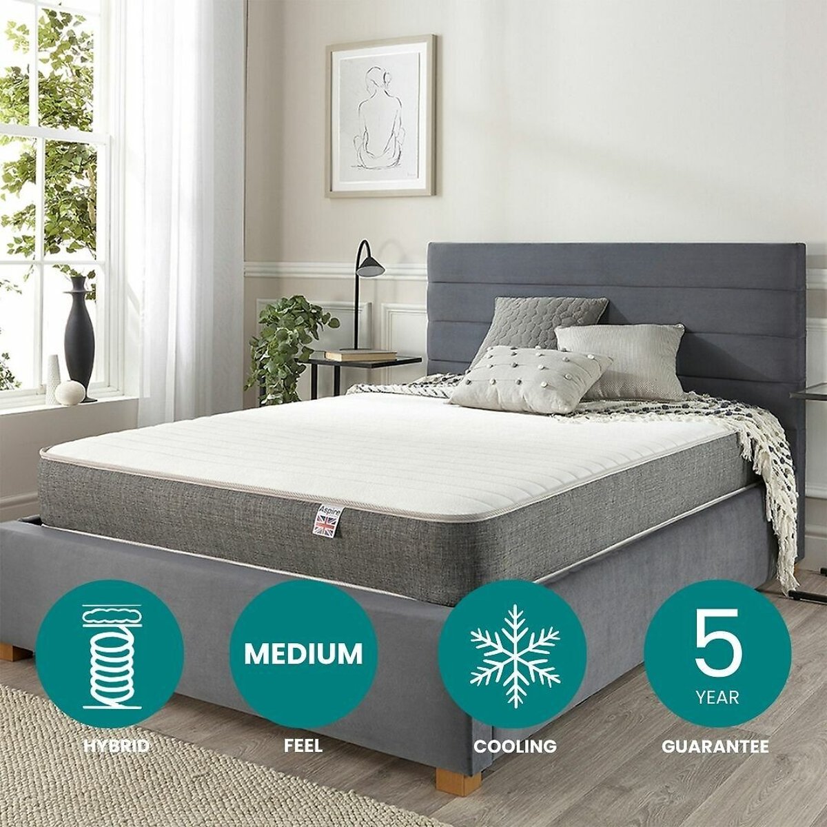 Pocket + 3000 Cooler Memory Hybrid Mattress white, ASPIRE