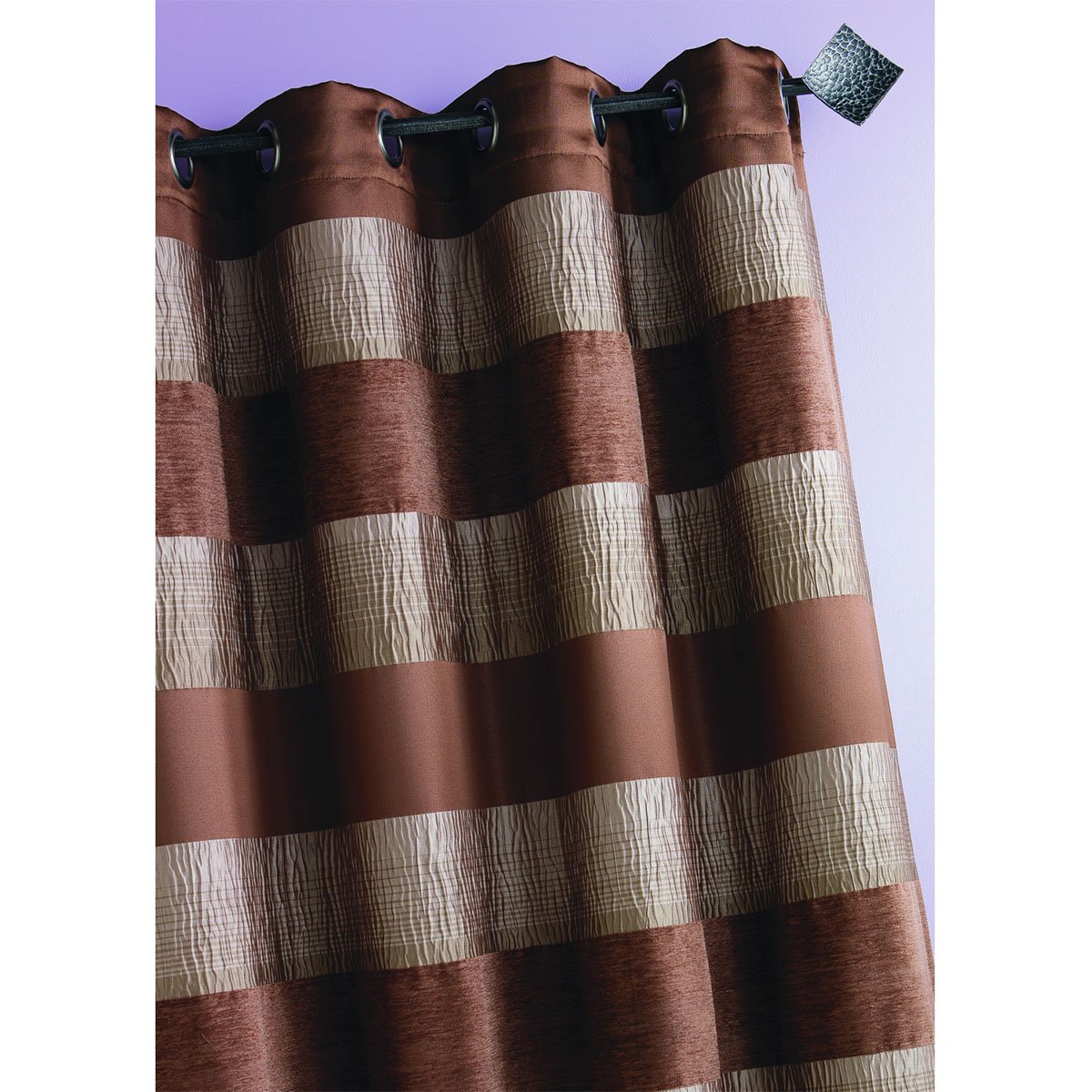 Rideau Jacquard grosses rayures horizontales taupe, HOME MAISON