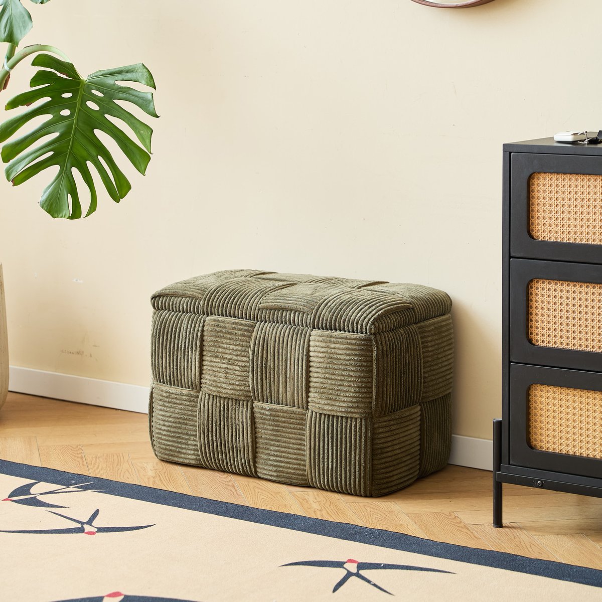 Banc avec rangement, velours côtelé, VANERN vert, NORDLYS