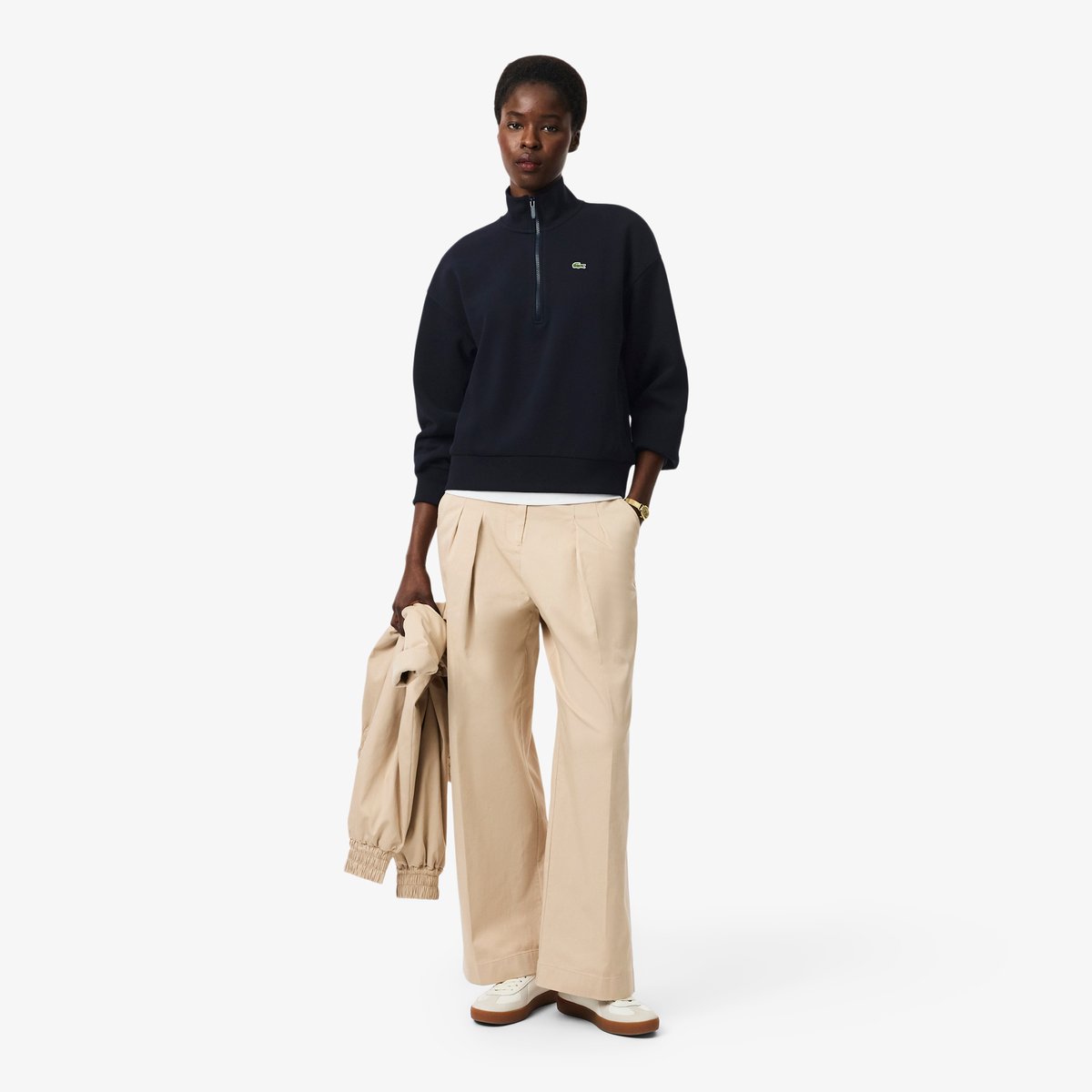 Sweatshirt col montant zippé en Piqué bleu-hde, LACOSTE