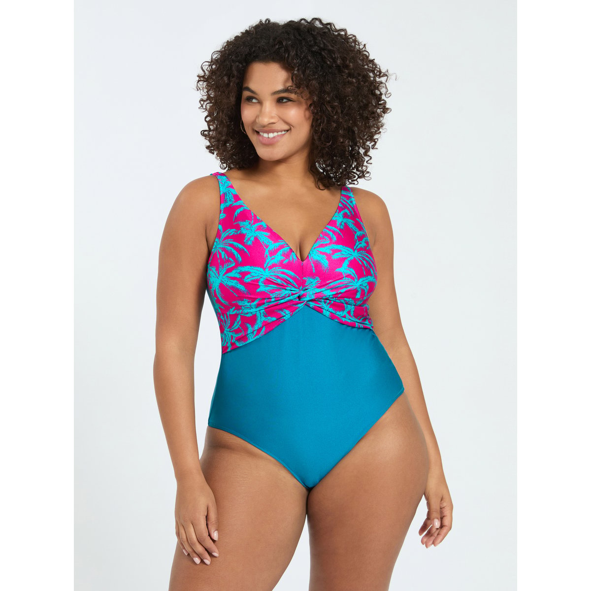 Maillot de bain une pièce croisé imprimé tropical bleu, FIORELLA RUBINO