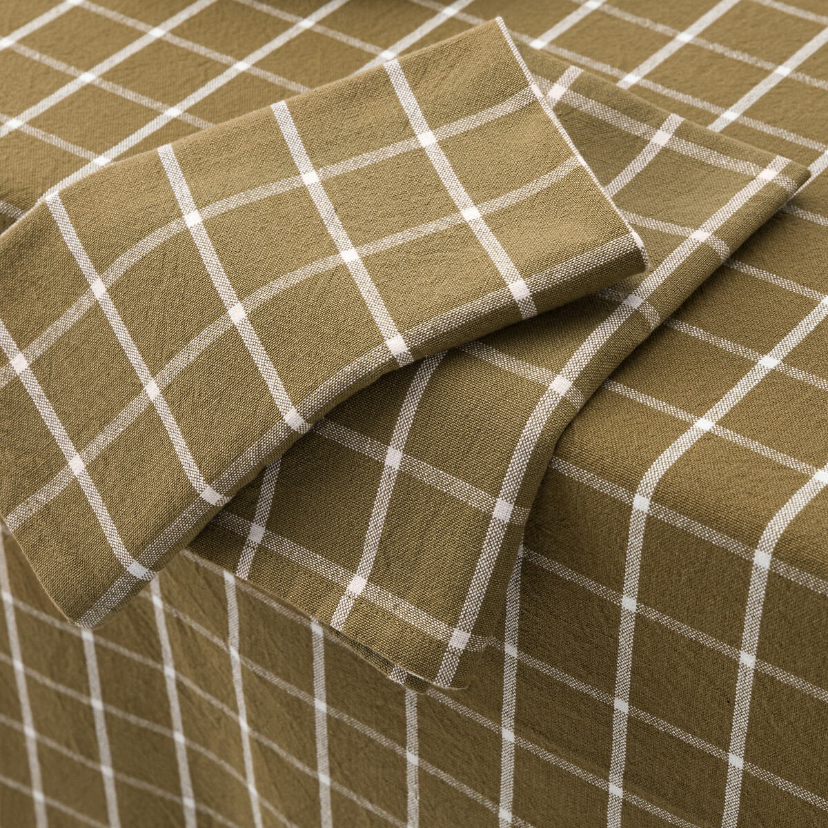 Nappe coton tissé teint à carreaux, Hortense vert olive, LA REDOUTE INTERIEURS