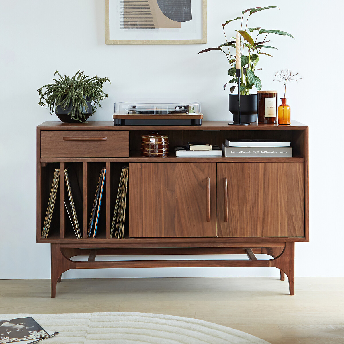 Meuble vinyles noyer, Larsen noyer, LA REDOUTE INTERIEURS