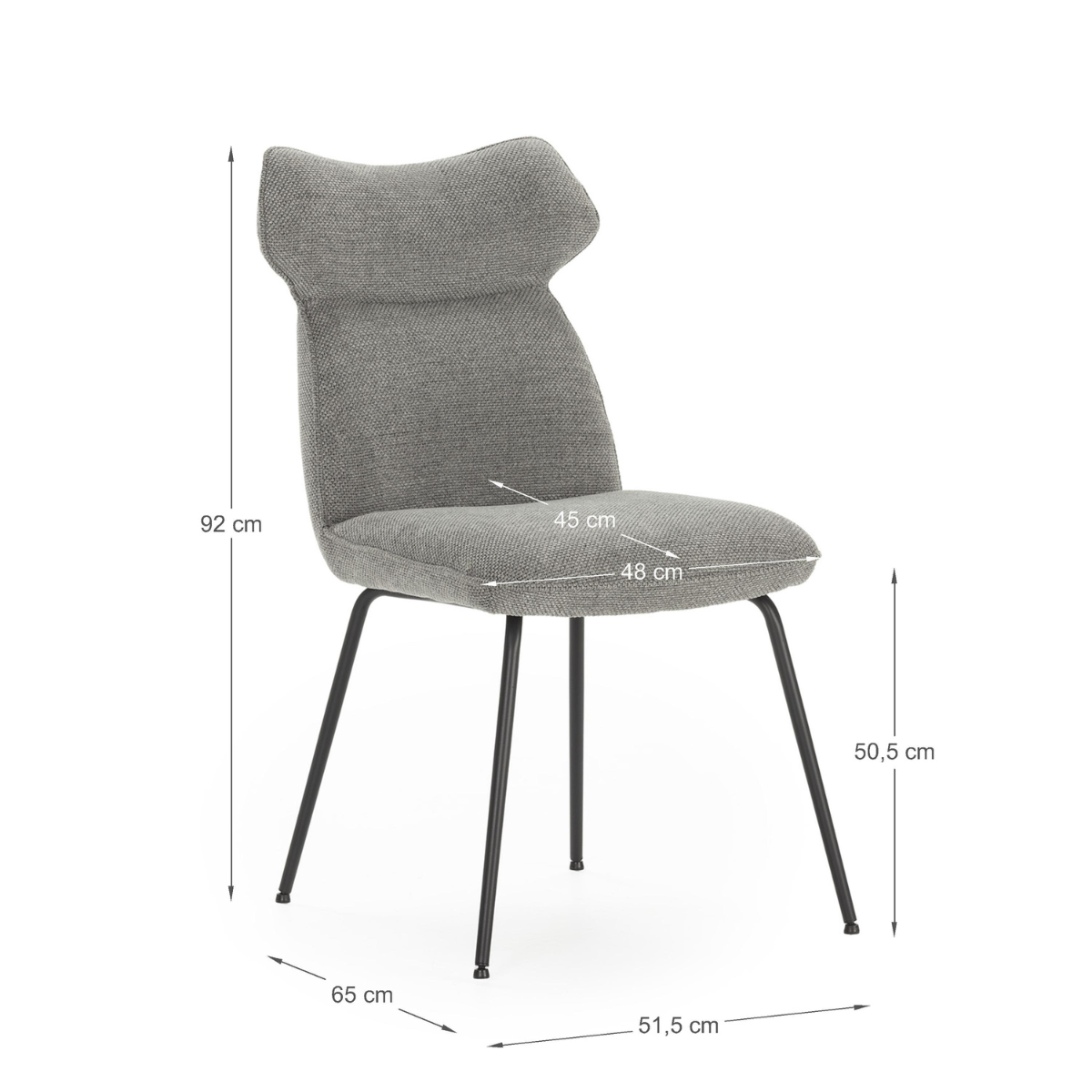Lot de 2 chaises en tissu avec pieds en métal noir L47 cm - DARA gris, CALICOSY