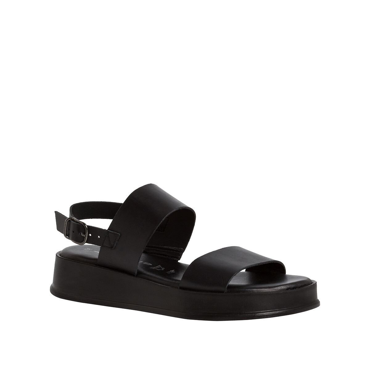 Sandales plateforme en cuir noir, TAMARIS