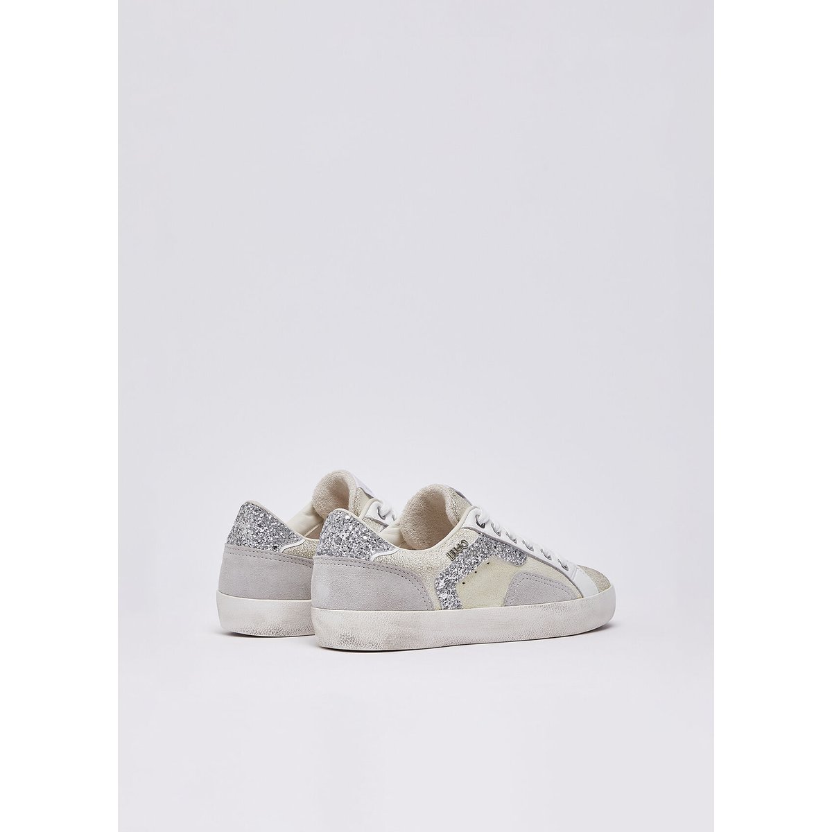 Sneakers en cuir crackle blanc et gris, LIU JO