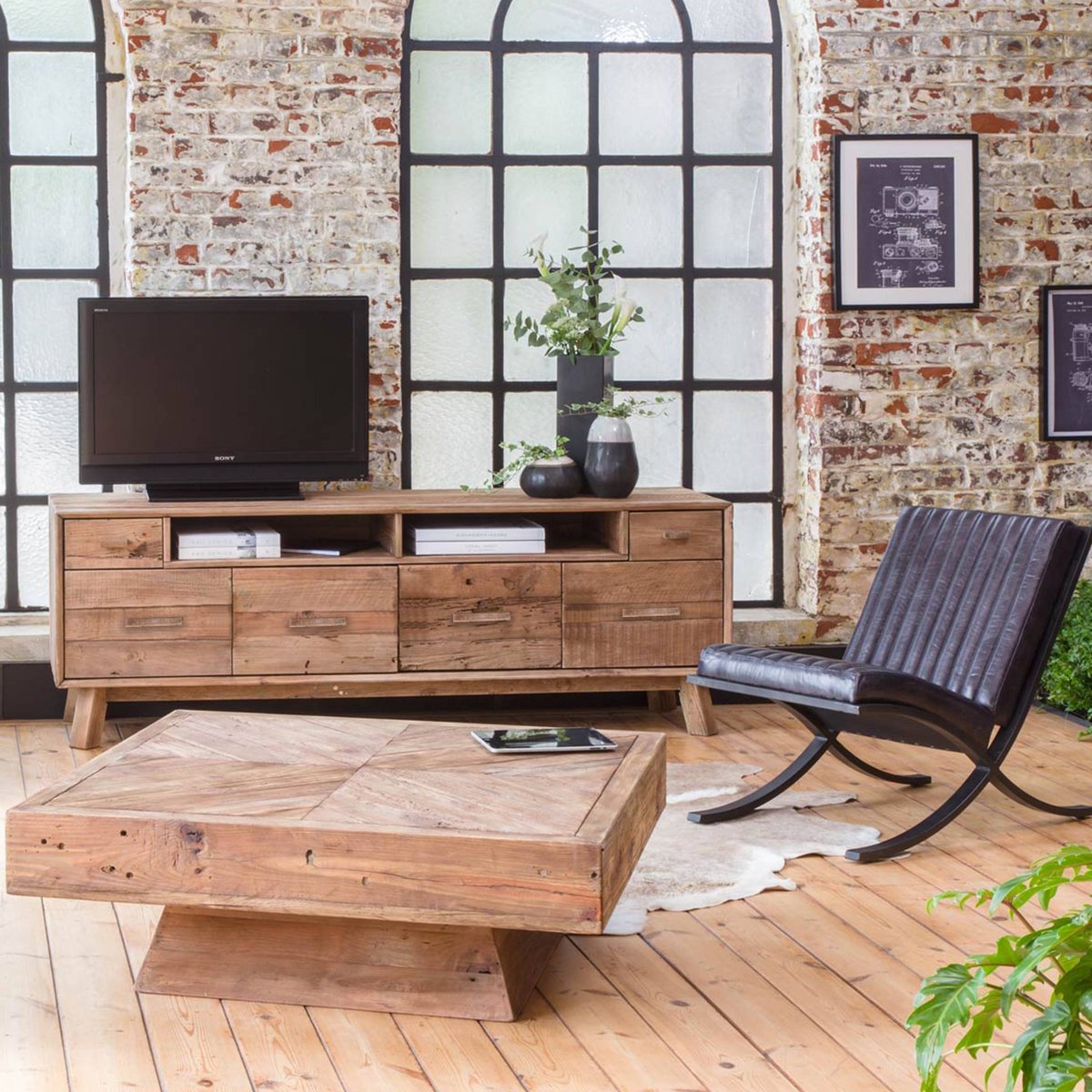 Meuble TV en bois recyclé BLAISE bois clair, MADE IN MEUBLES