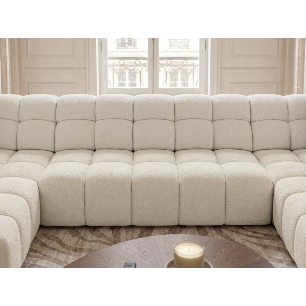Canapé d'angle convertible 4 places en tissu texturé, ANDRE blanc, BOBOCHIC