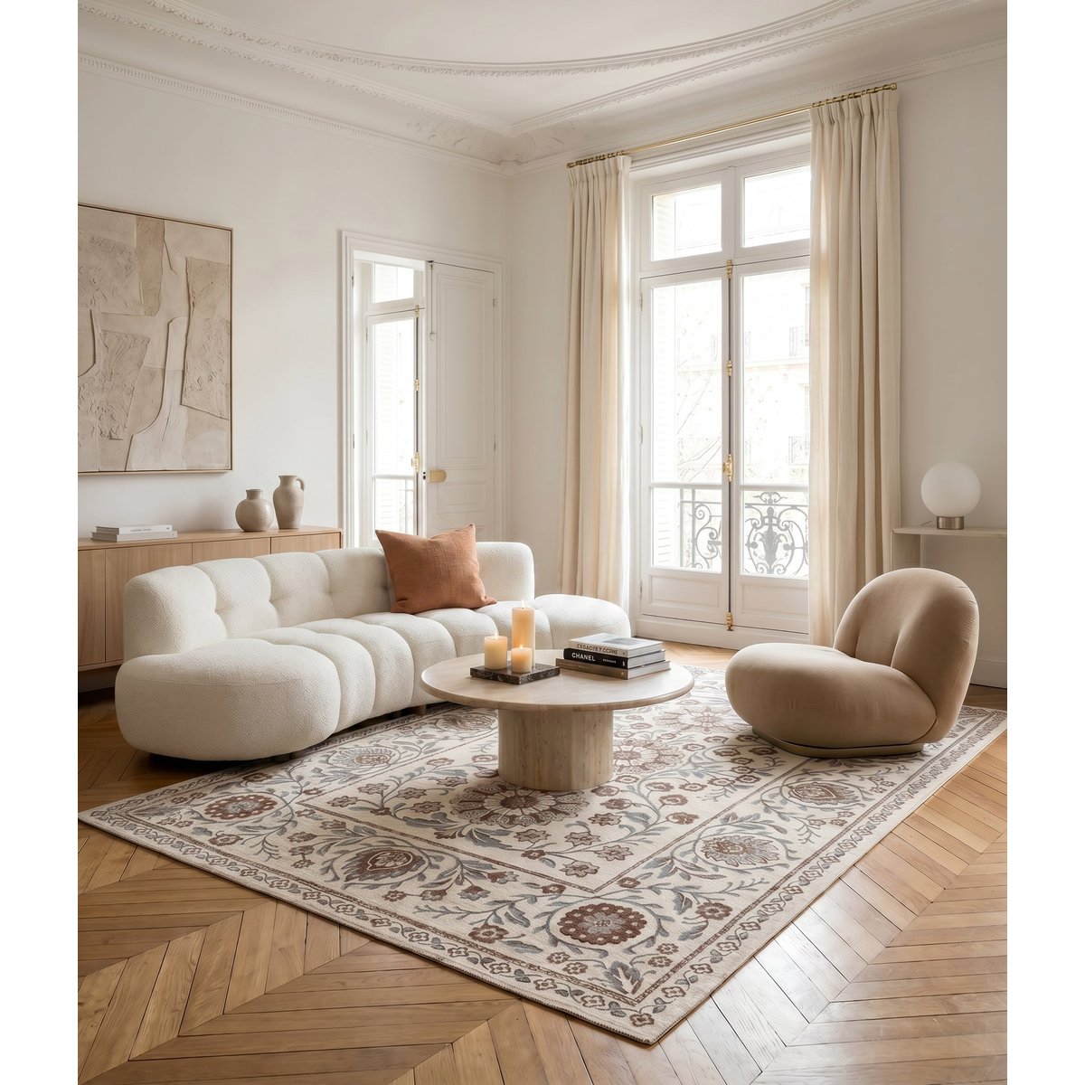Tapis design en fibres recyclées MONCEAU beige sable, AFK LIVING