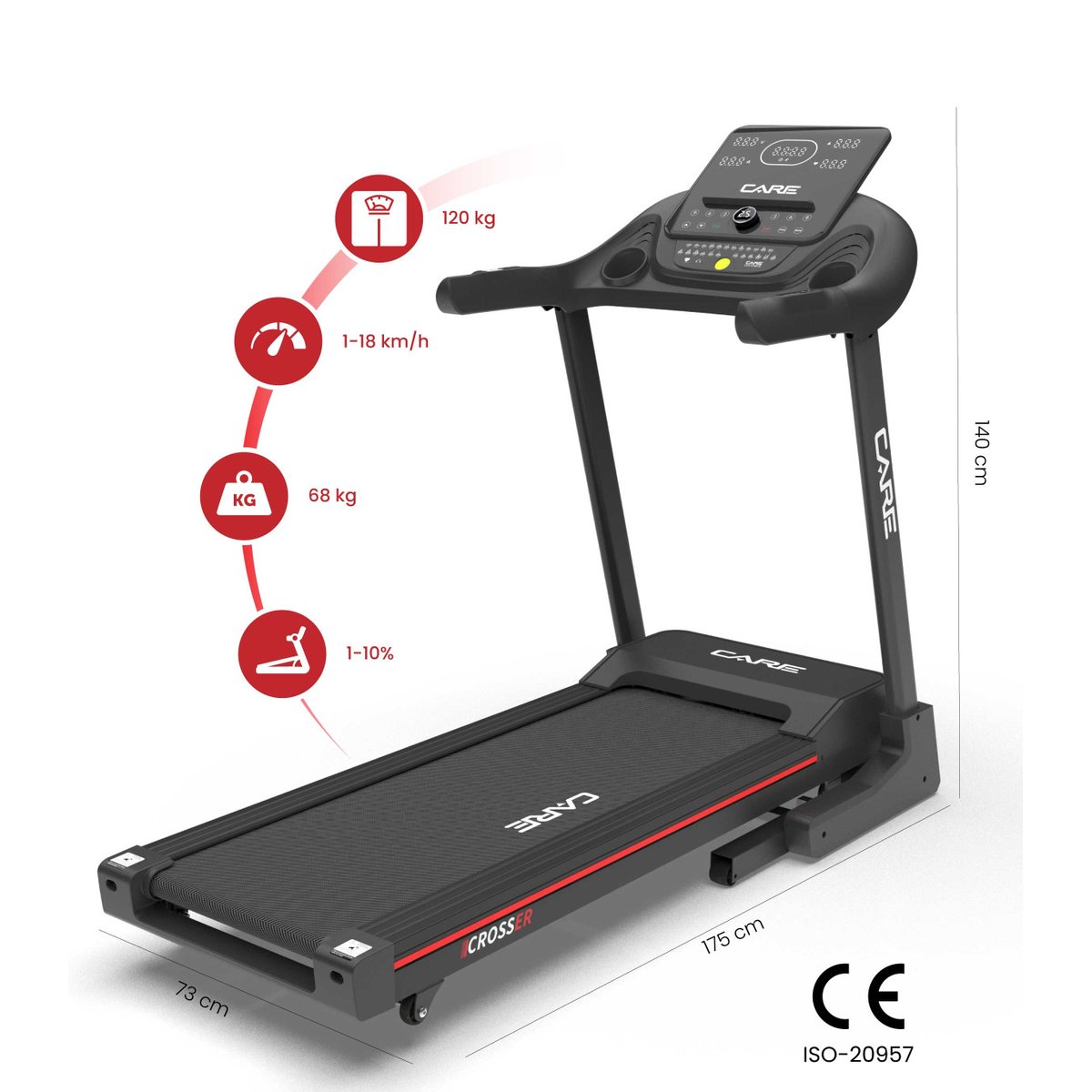 Tapis de course connecté - 18km/h - CARE - CROSSER - KINOMAP noir, CARE FITNESS