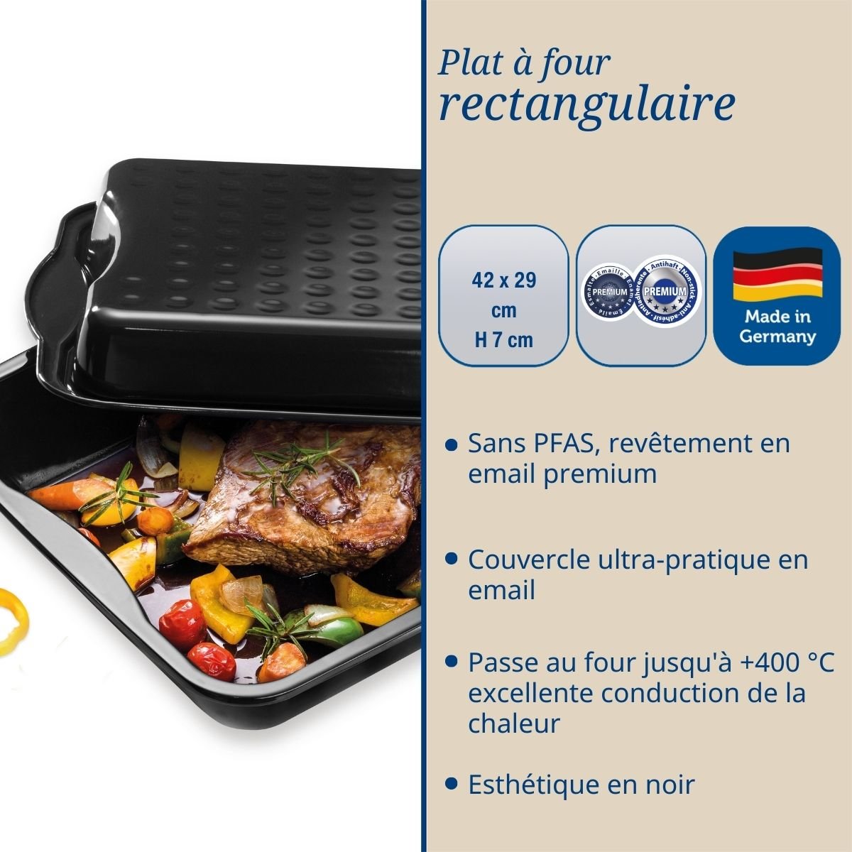 Ensemble de 2 Plats à four couvercle émaillé noir, DR OETKER