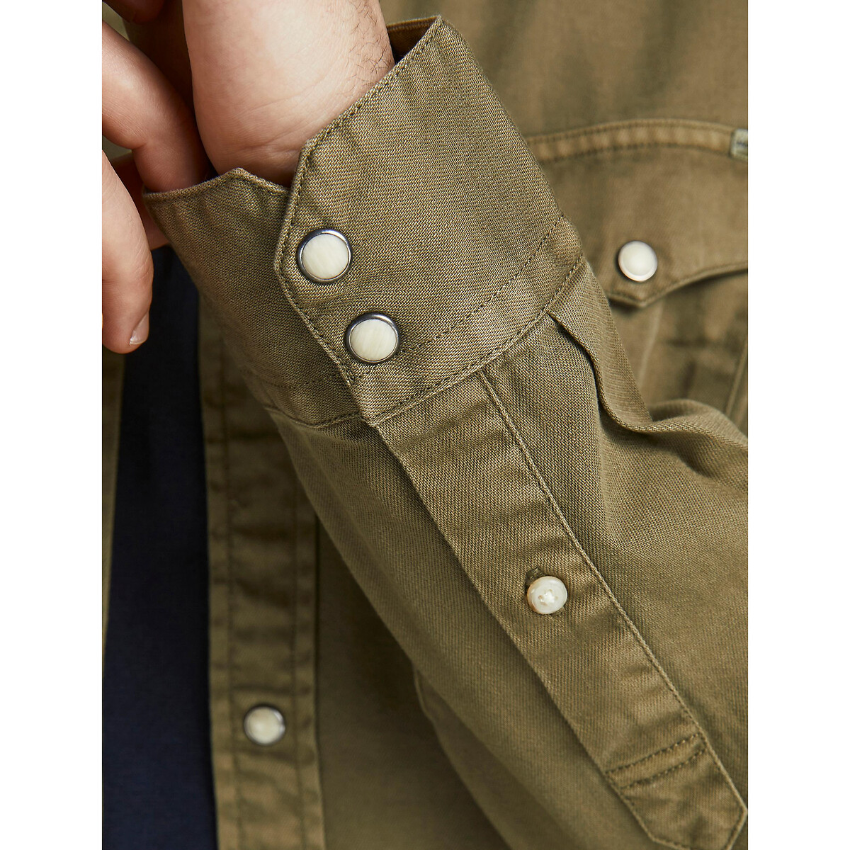 Camicia taglio slim in denim Jjesheridan verde kaki, JACK & JONES