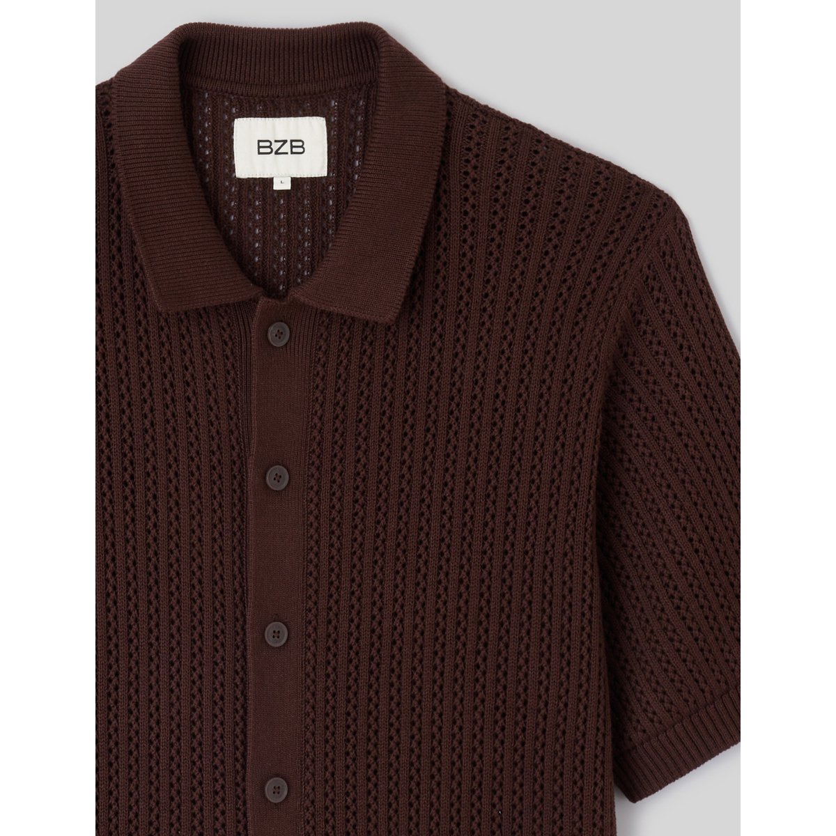 Chemise manches courtes tricot marron foncée, BZB