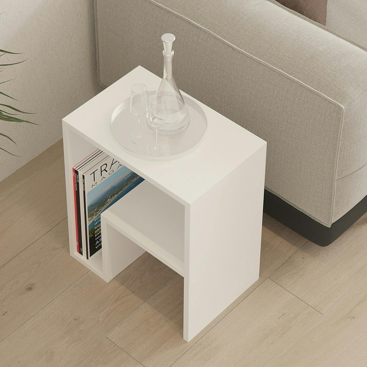 Table d'appoint rectangulaire forme L MARFA blanc, PIER IMPORT