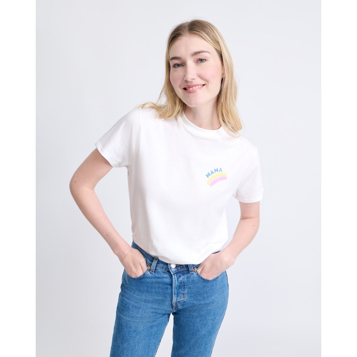T-shirt Mama rainbow en coton bio blanc, EMOI EMOI