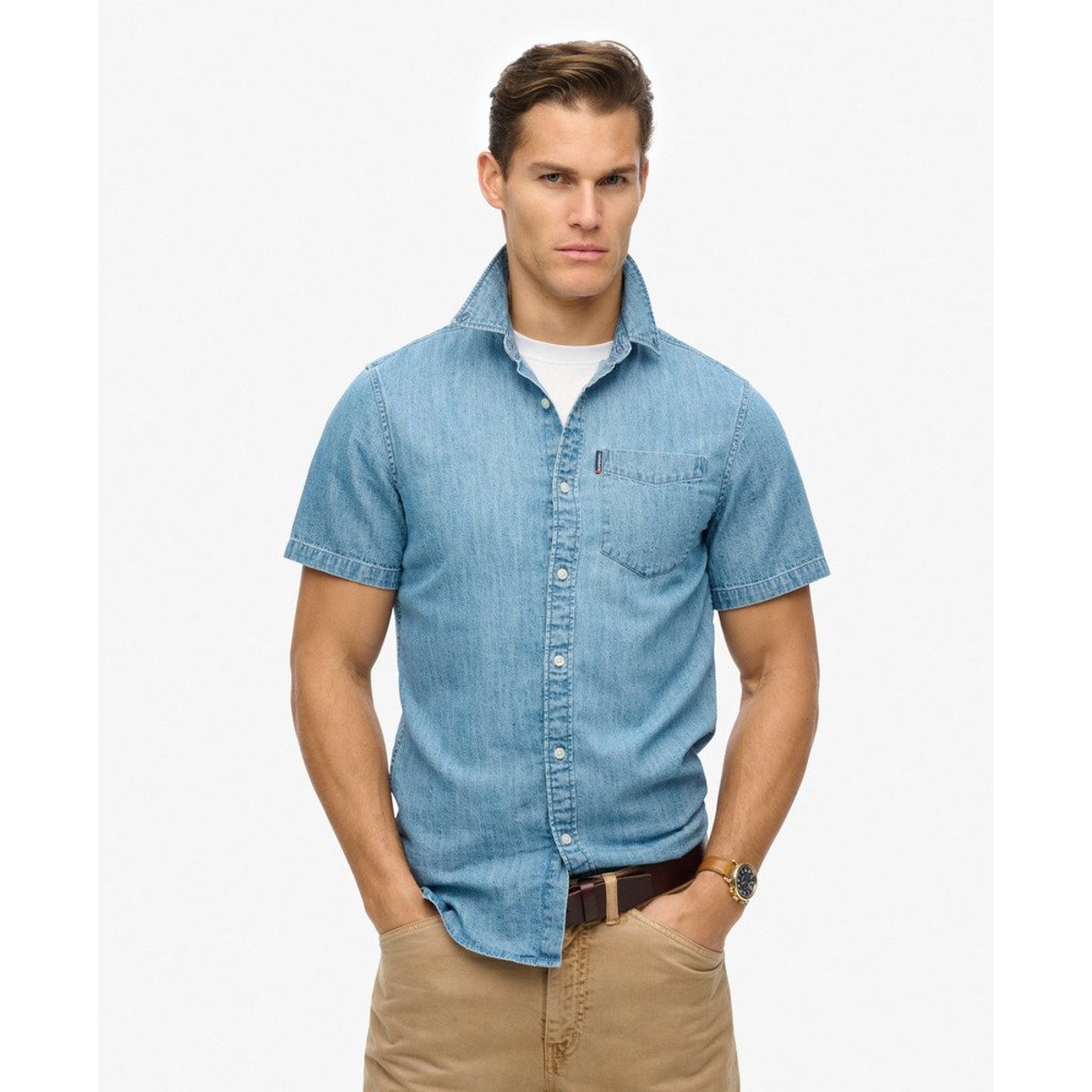 Chemise en jean à manches courtes Essential délavage vintage, SUPERDRY