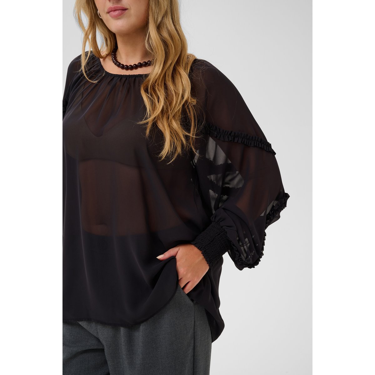 Blouse à manches longues noir black, KAFFE CURVE