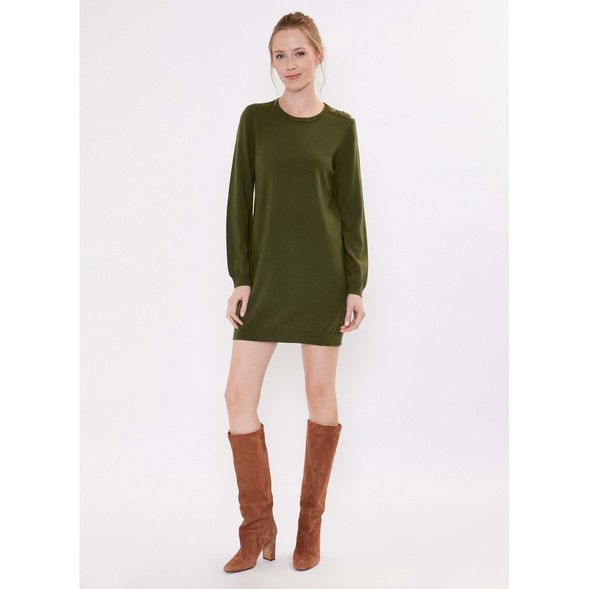 Robe pull unie MOTUS vert kaki, LA FIANCÉE
