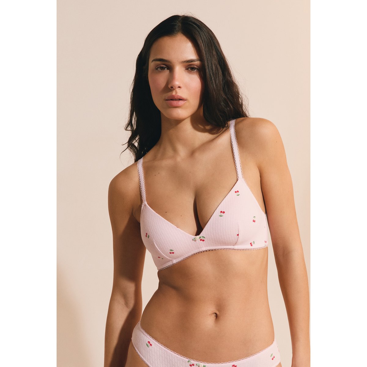 Soutien-gorge à coques fines en coton pointelle à motifs SLEEPOVER imp fond rose, ETAM