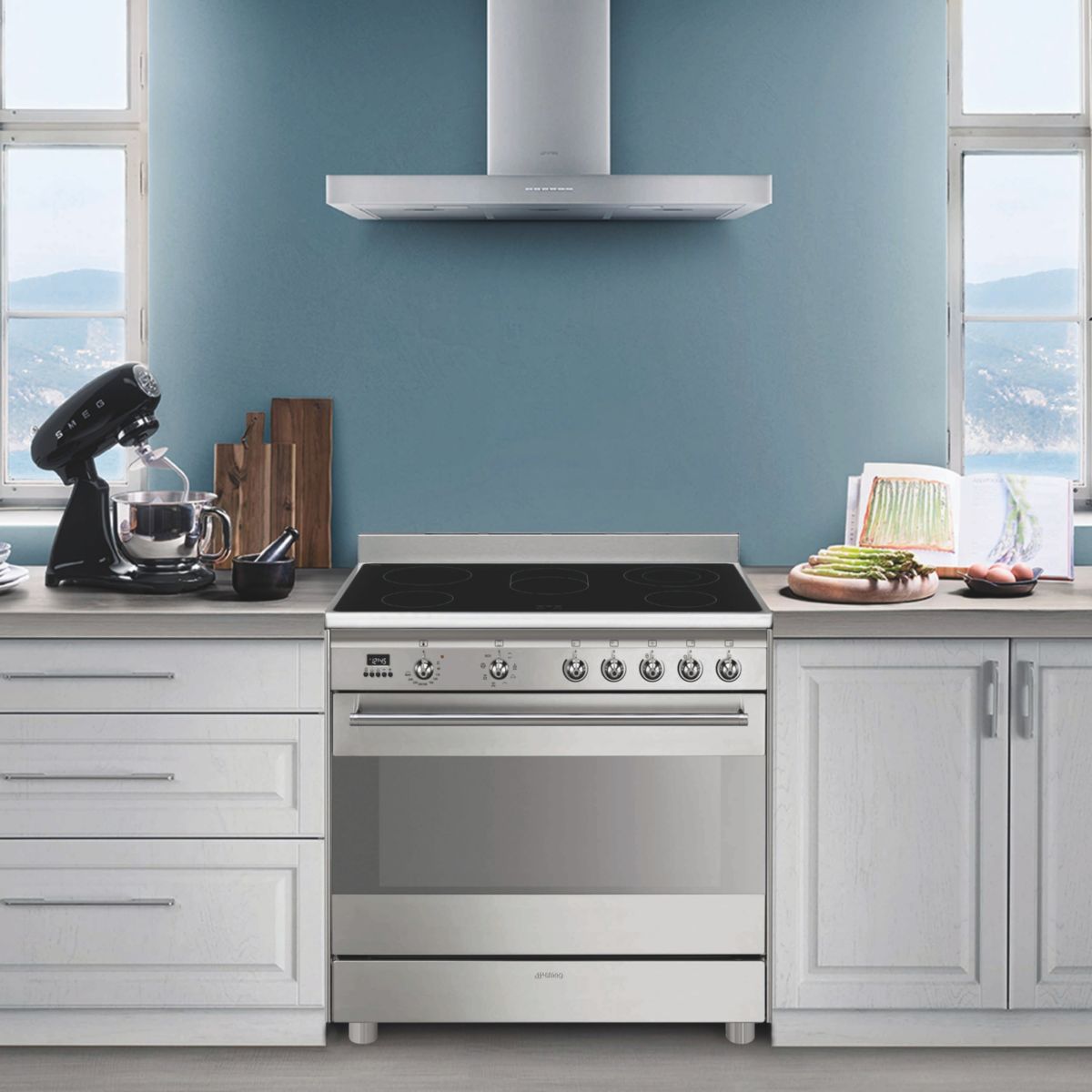 Piano de cuisson vitrocéramique 5 feux 90 cm inox satiné, SMEG