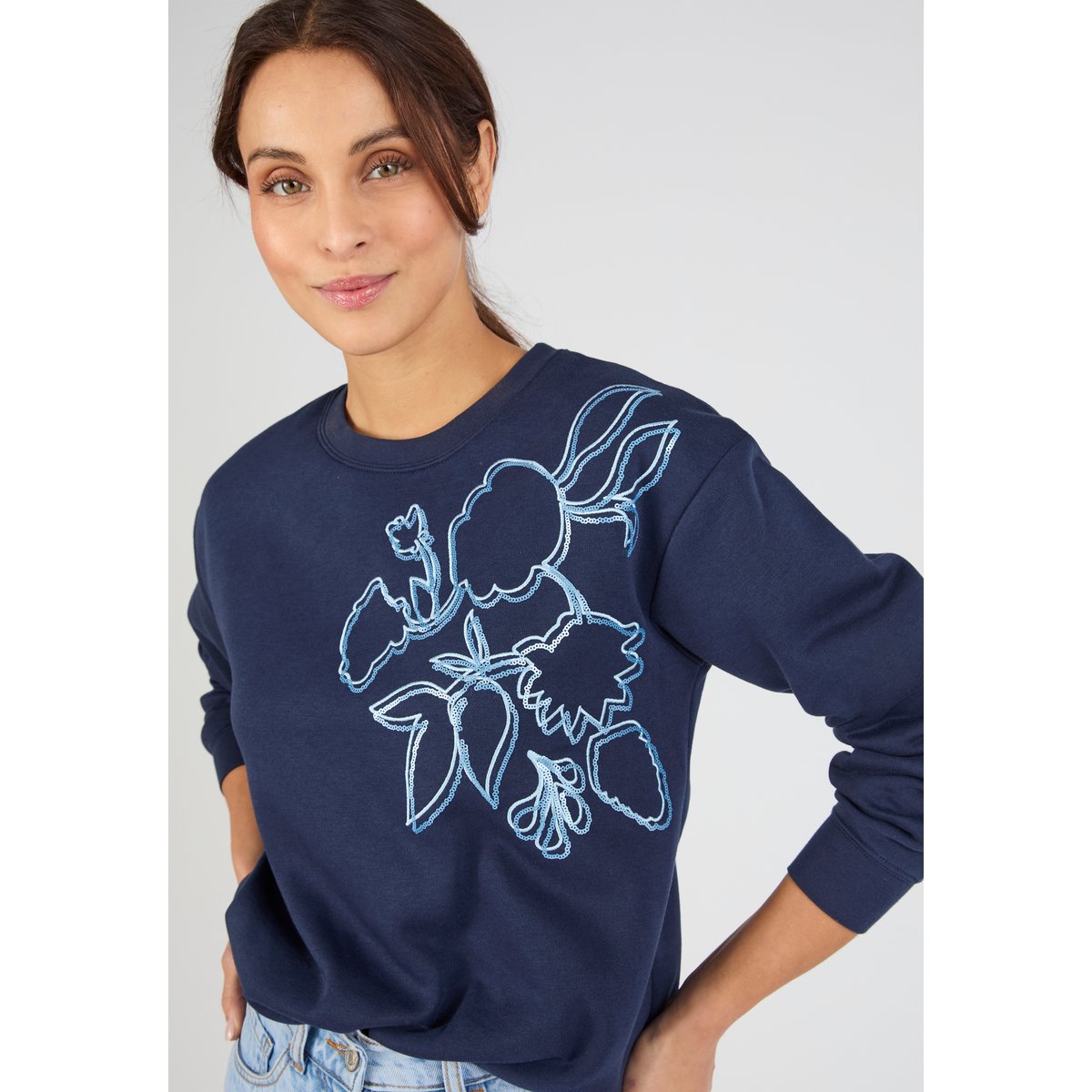 Sweat-shirt Thermolactyl en molleton bleu marine, DAMART