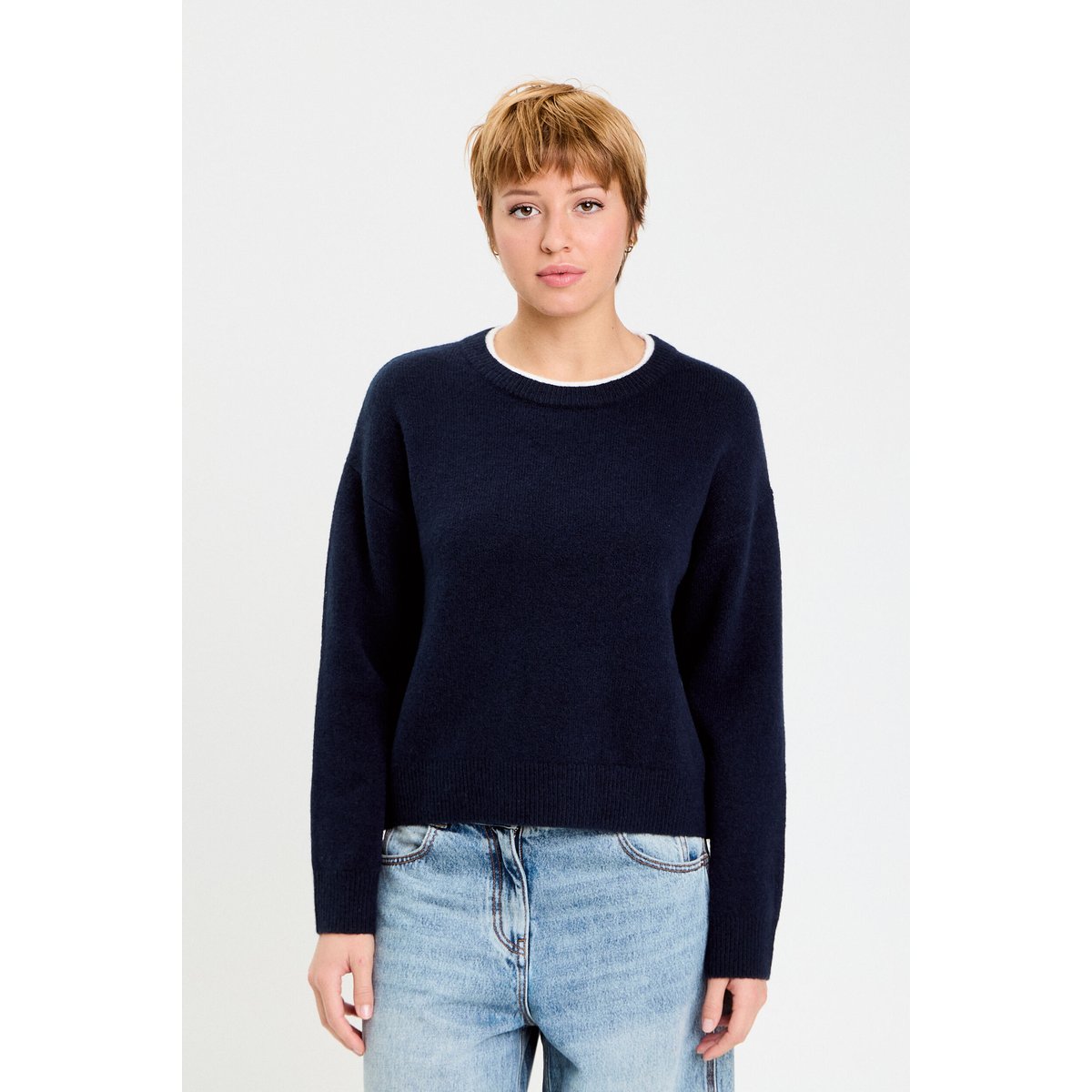 Pull col rond manches longues bleu marine, CACHE CACHE