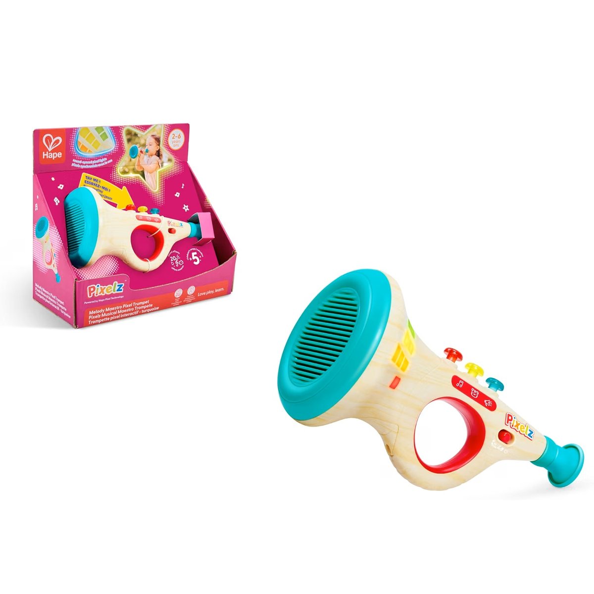 Trompette pixel interactif turquoise, HAPE TOYS