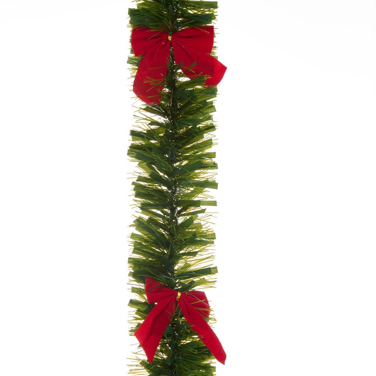 Guirlande de Noël scintillante brins mixtes verte 110 x 7 x 2 m avec nœud rouge vert, FEERIC LIGHTS & CHRISTMAS